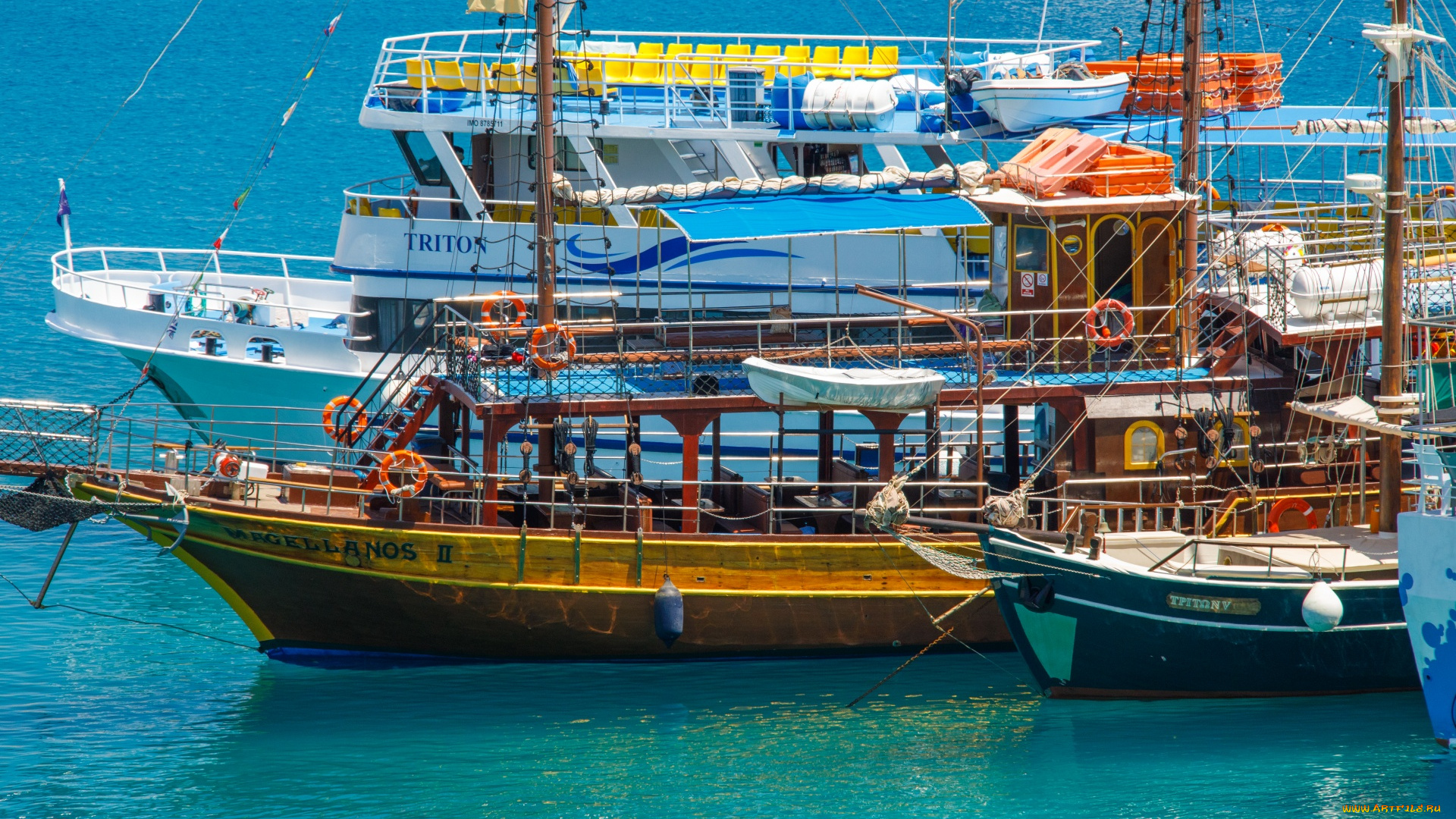 корабли, разные, вместе, туристические