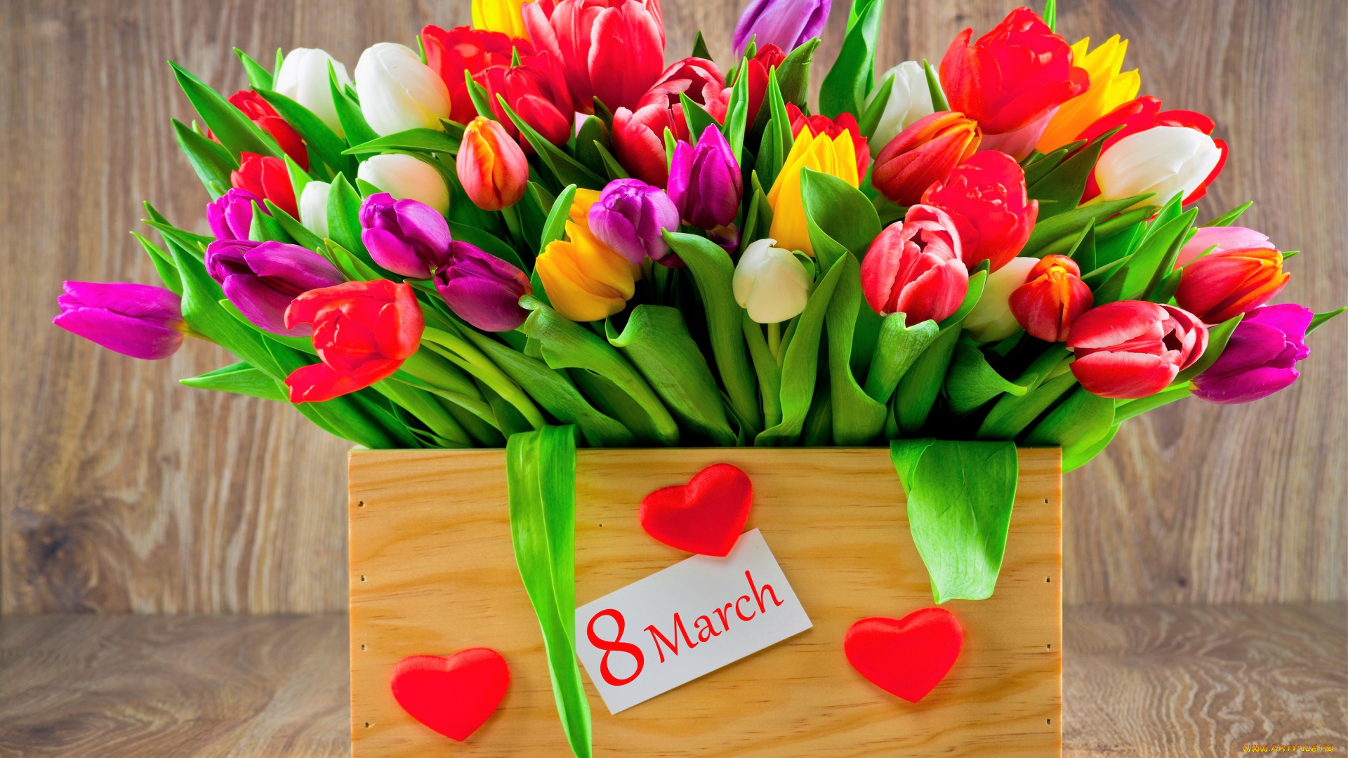 праздничные, международный, женский, день, -, 8, марта, тюльпаны, ящик