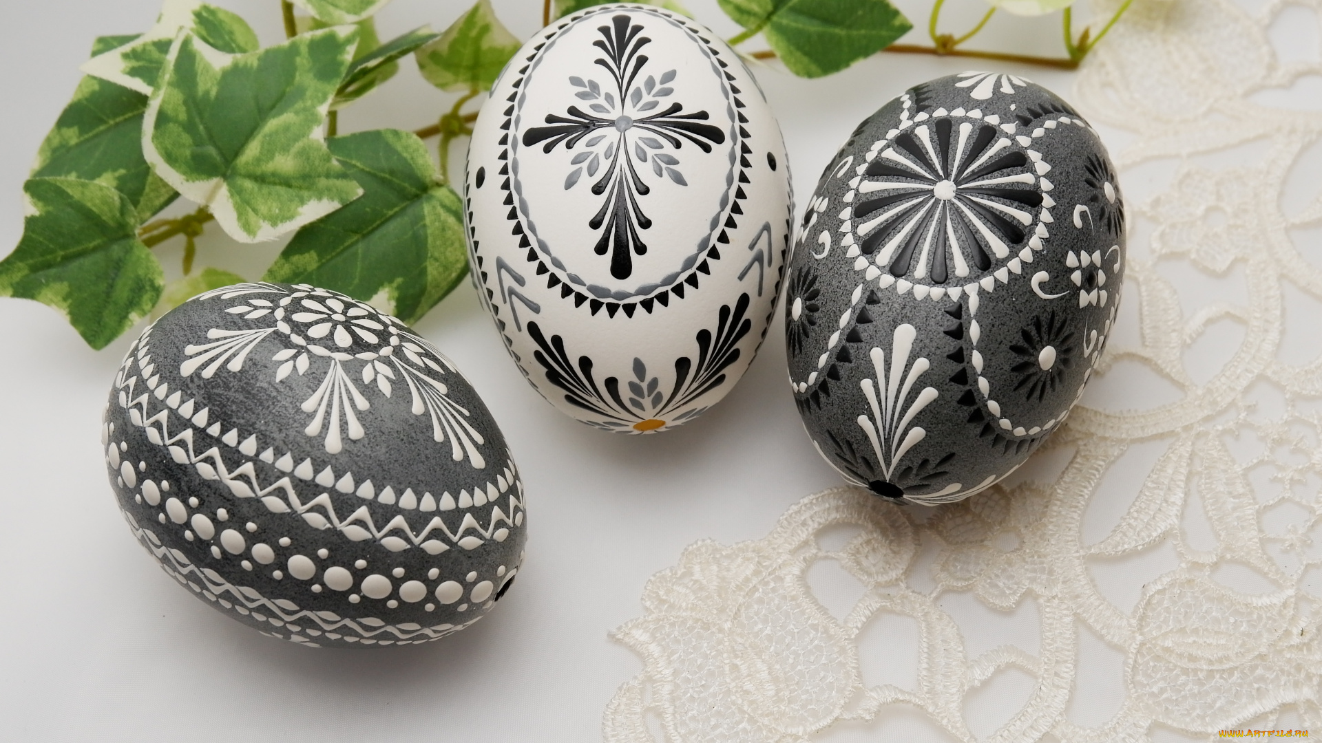 праздничные, пасха, яйца, плющ