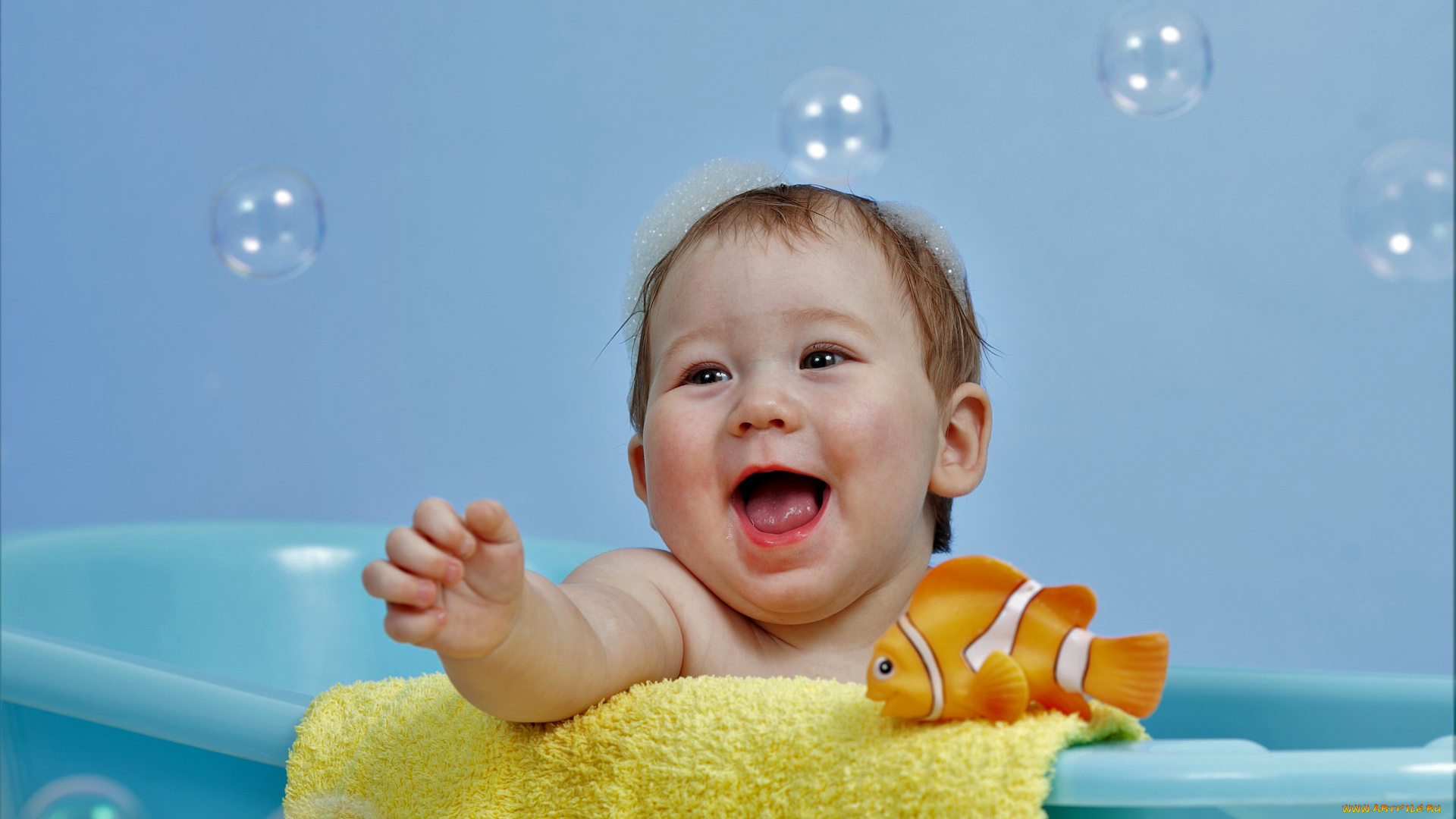 разное, дети, ребенок, пузыри, ванна, рыбка, полотенце