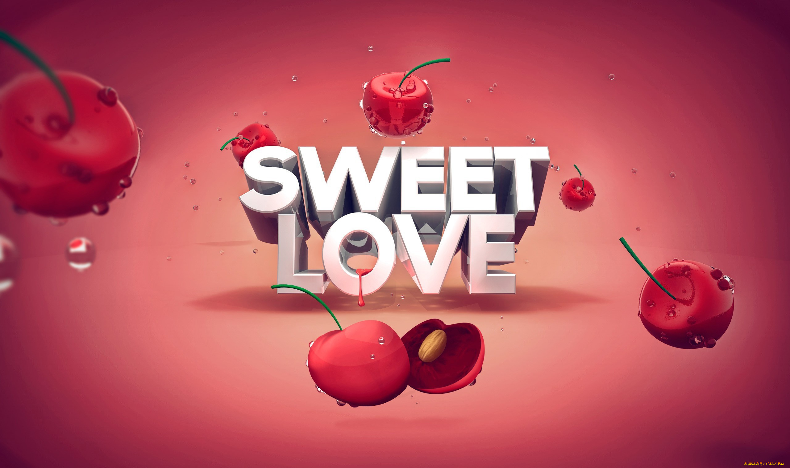 3д, графика, романтика, , romantics, вишни, капли, любовь