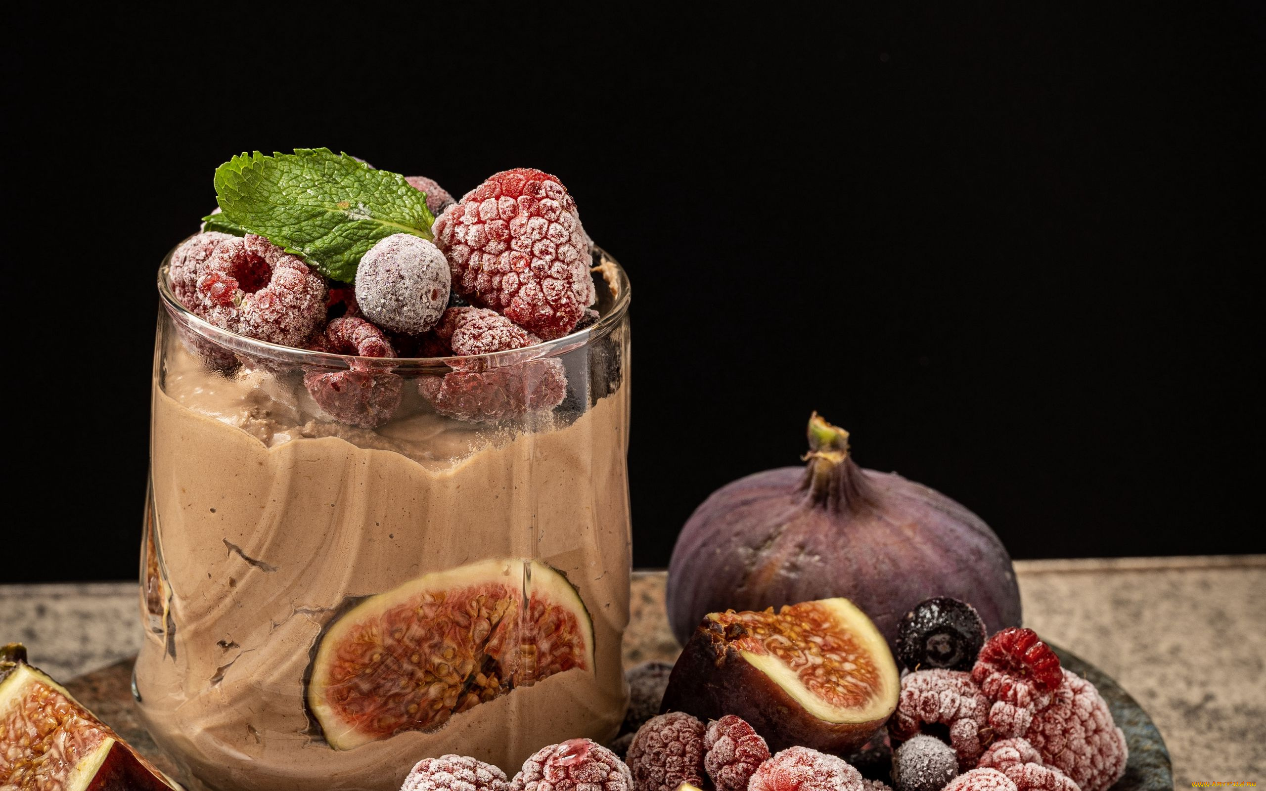 еда, мороженое, , десерты, кофейный, десерт, ягоды, инжир, малина