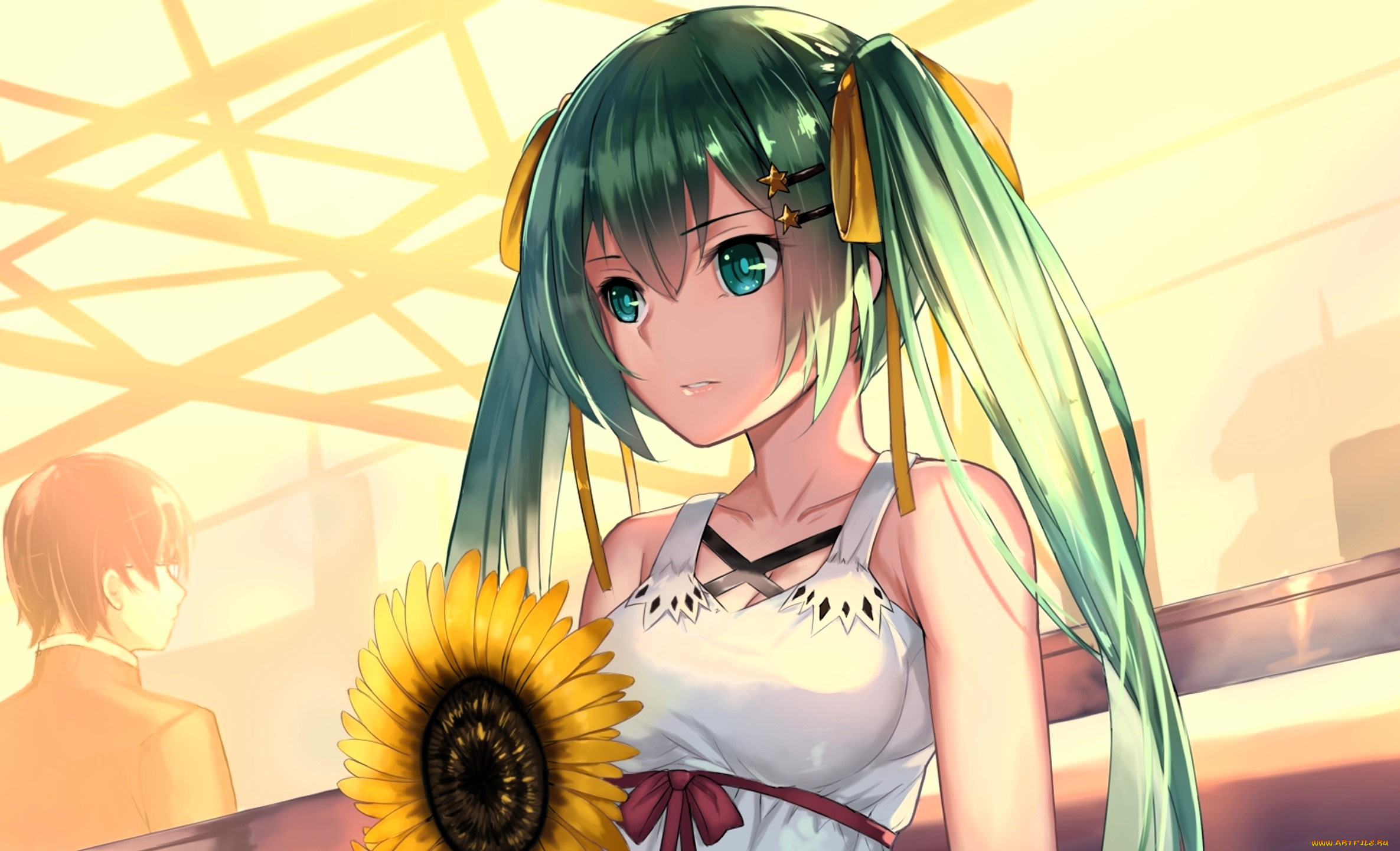 аниме, vocaloid, девушка, подсолнух