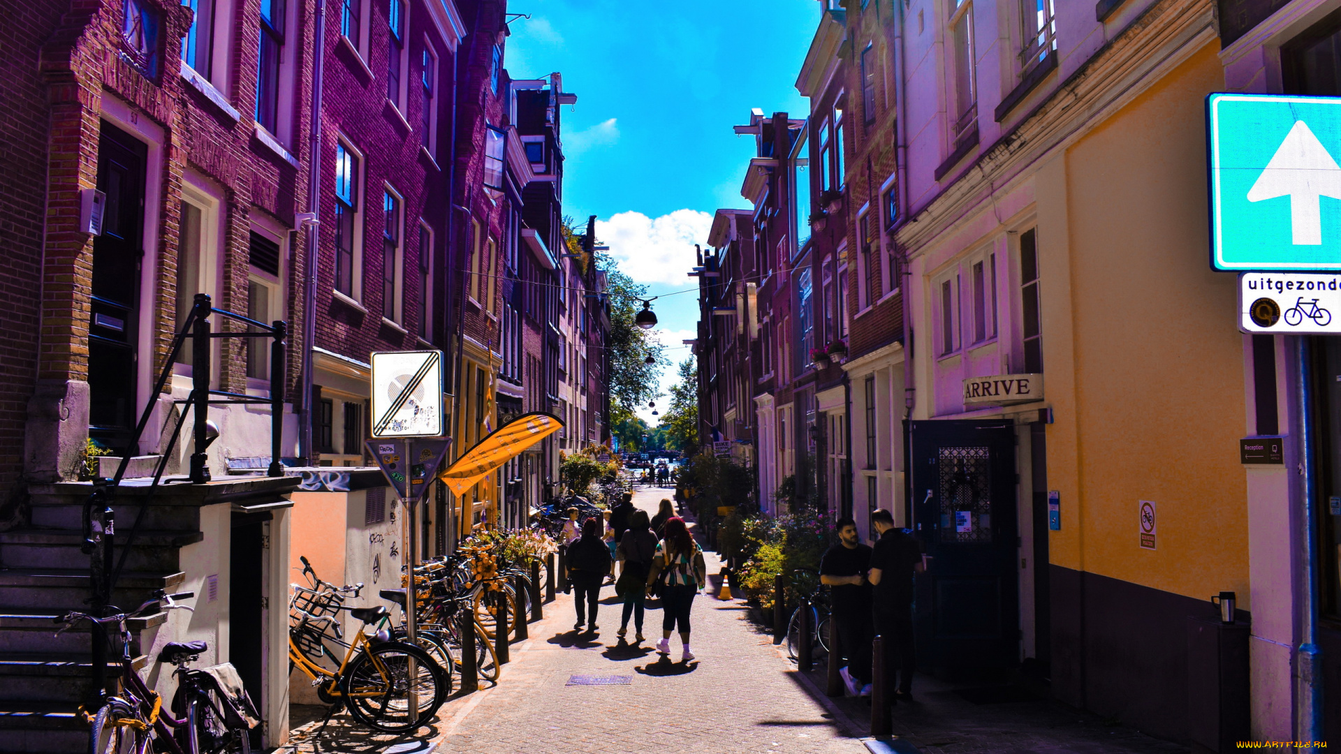 города, амстердам, , нидерланды, улица, прохожие, велосипеды
