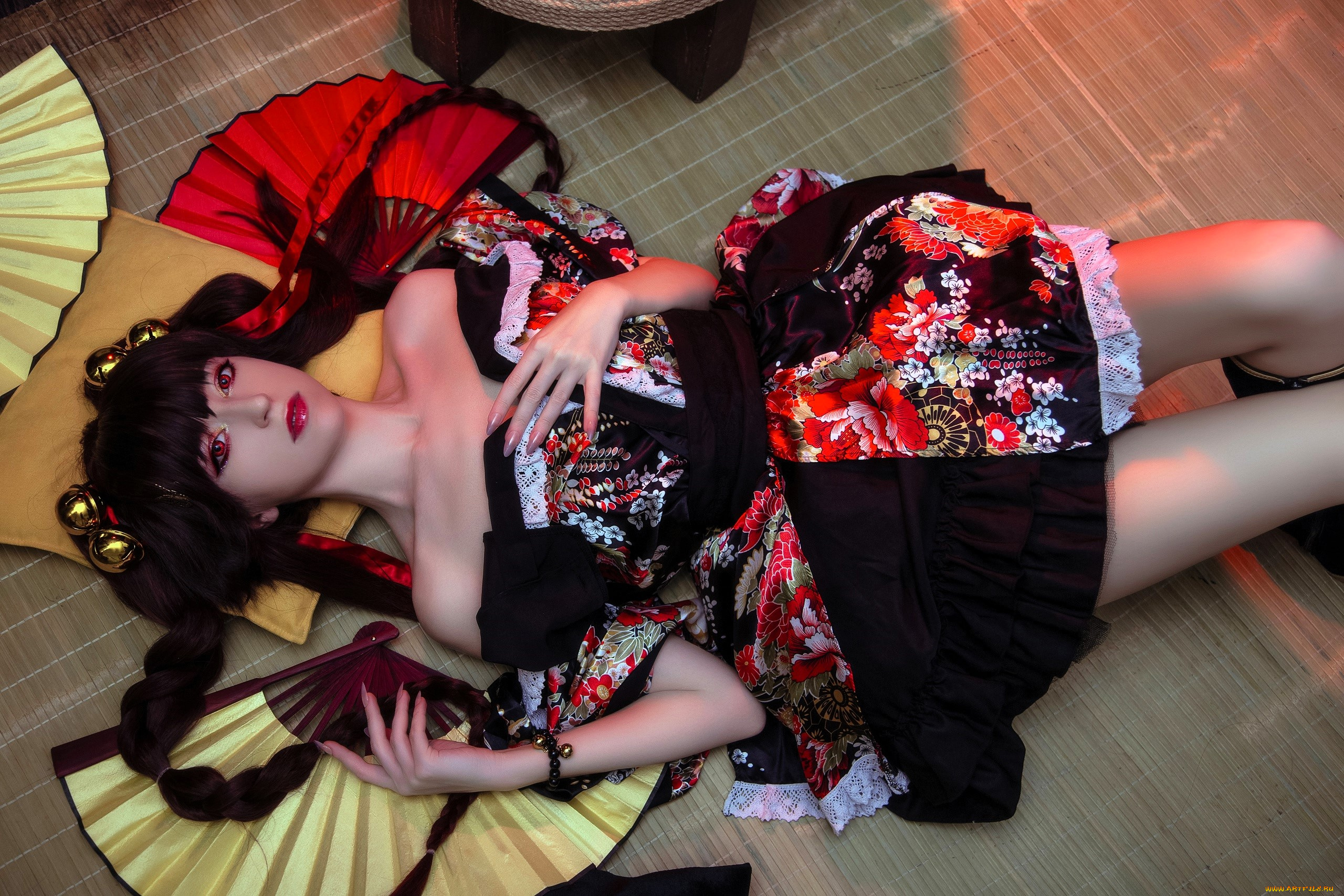 девушки, momo, образ, косплей, наряд, костюм, веера