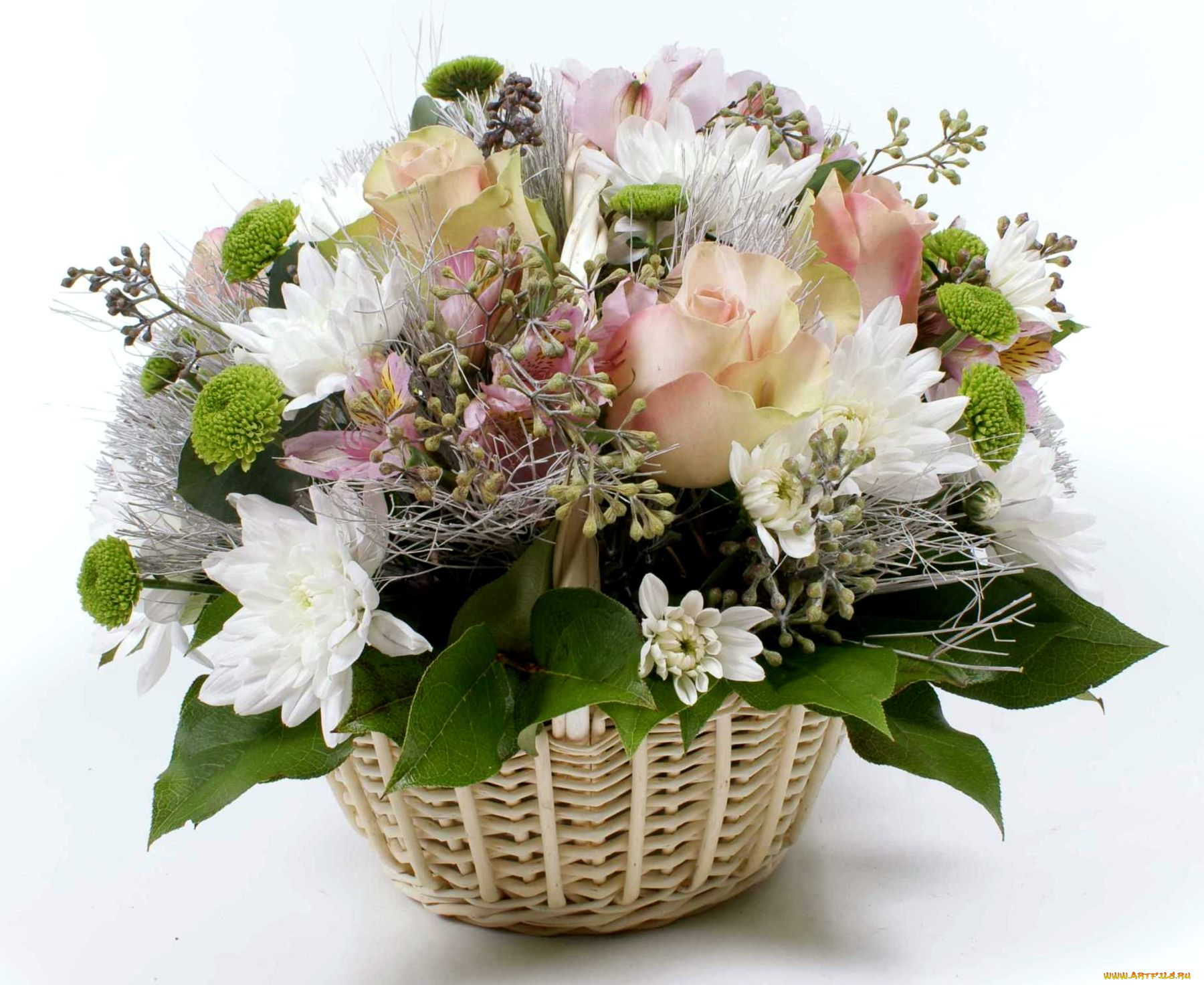 цветы, букеты, композиции, альстромерия, хризантемы, роза, корзина