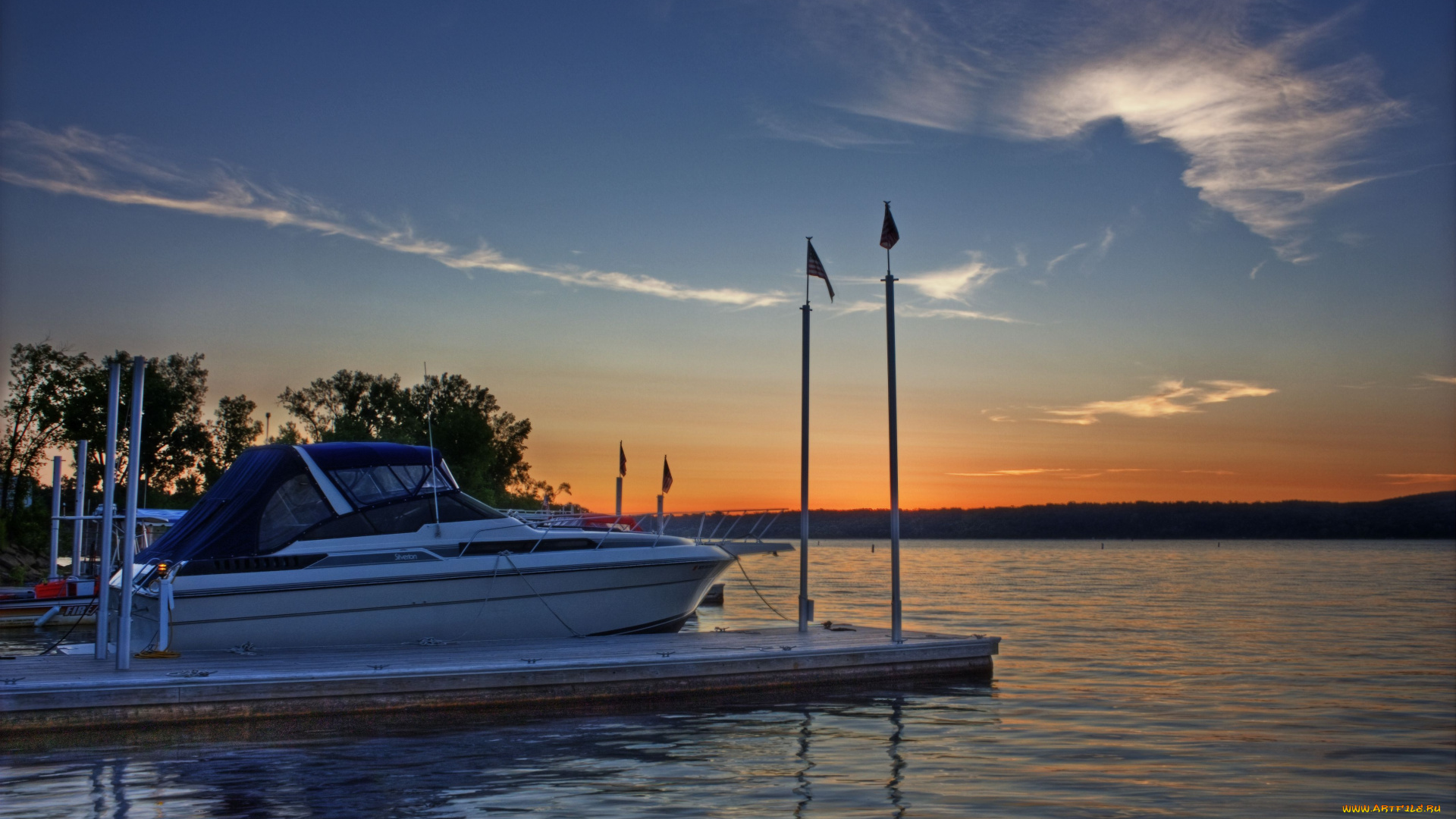 корабли, порты, причалы, катера, закат