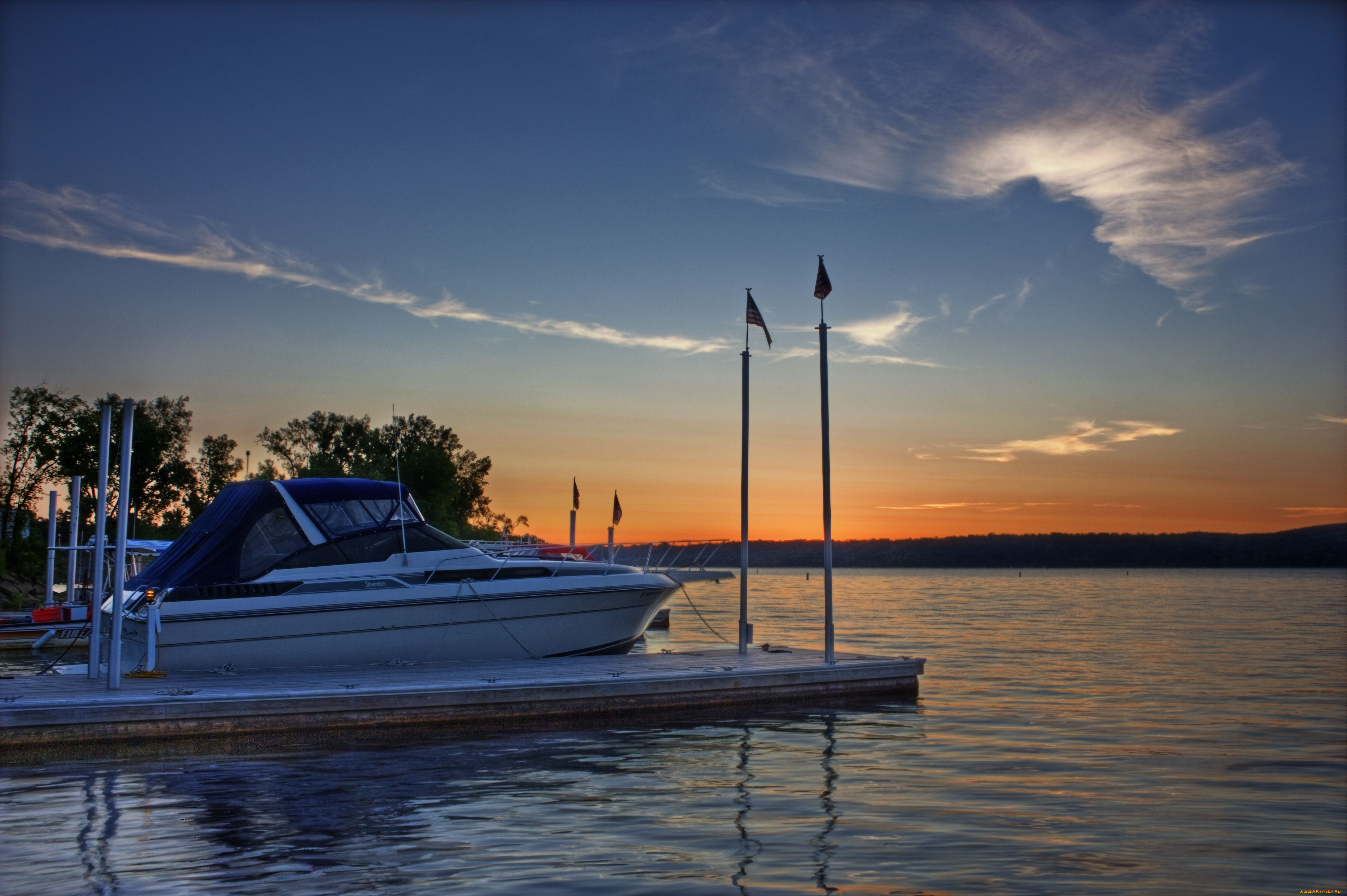 корабли, порты, причалы, катера, закат