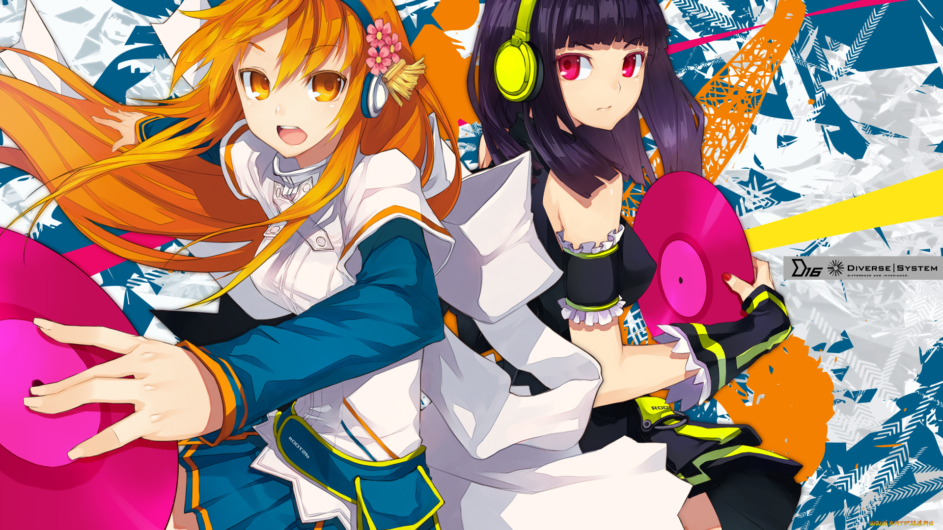 аниме, beatmania, наушники, пластинка, музыка, девушки