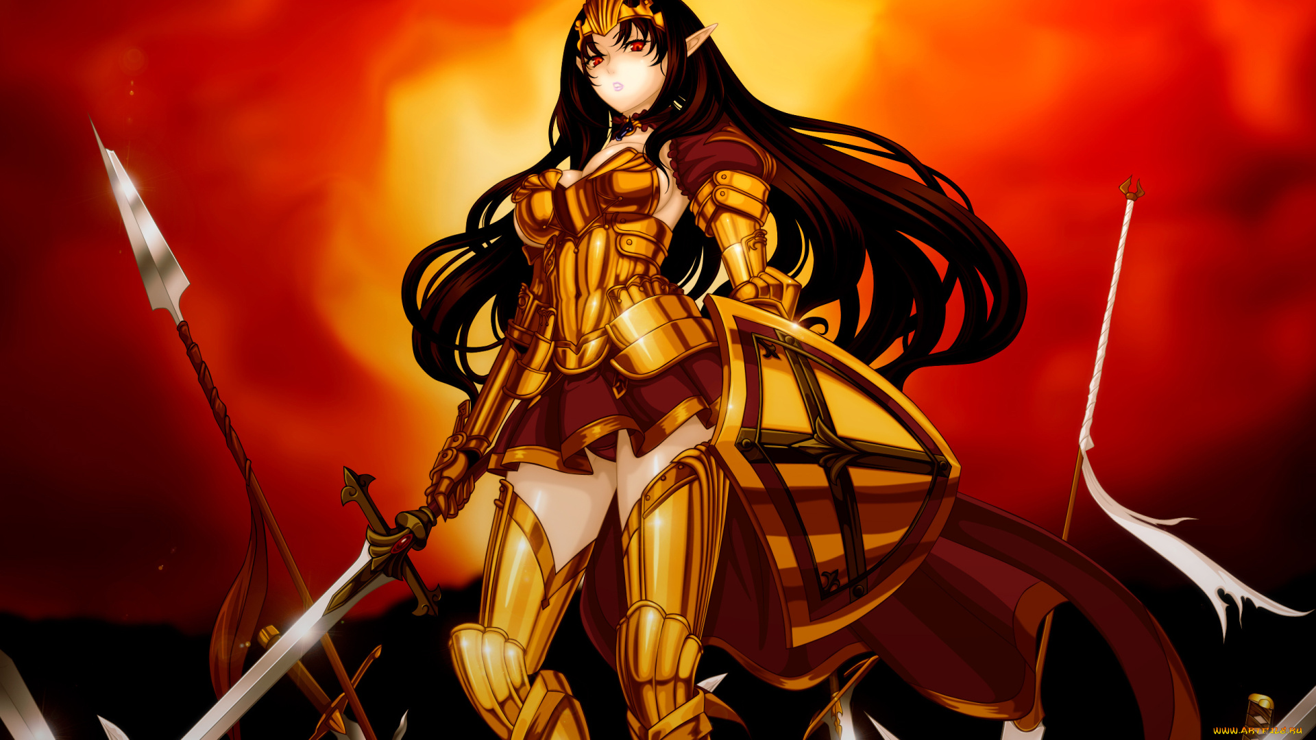 аниме, queen`s, blade, queens, закат, меч, девушка, annelotte, броня