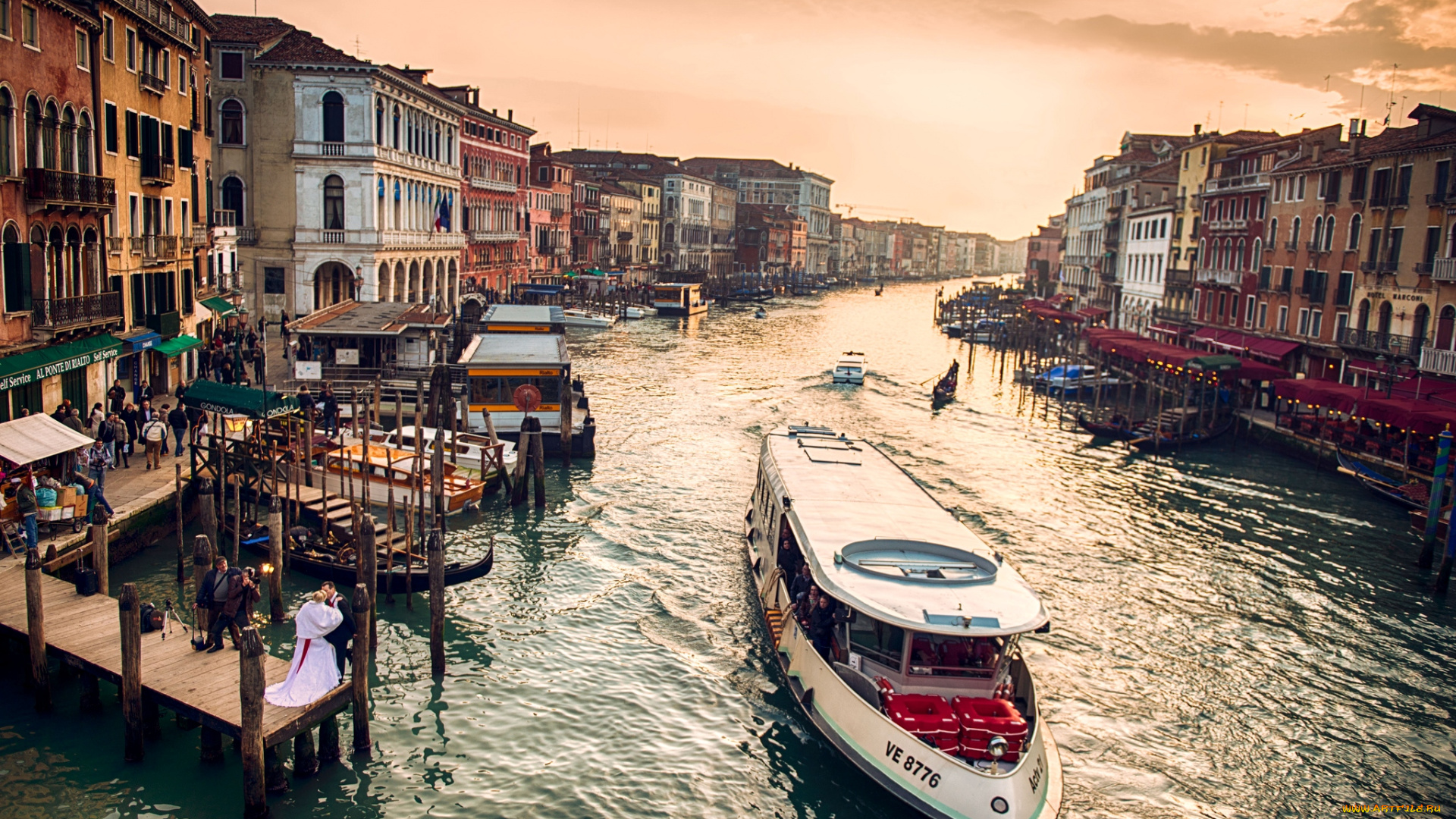 города, венеция, италия, дома, катер, канал