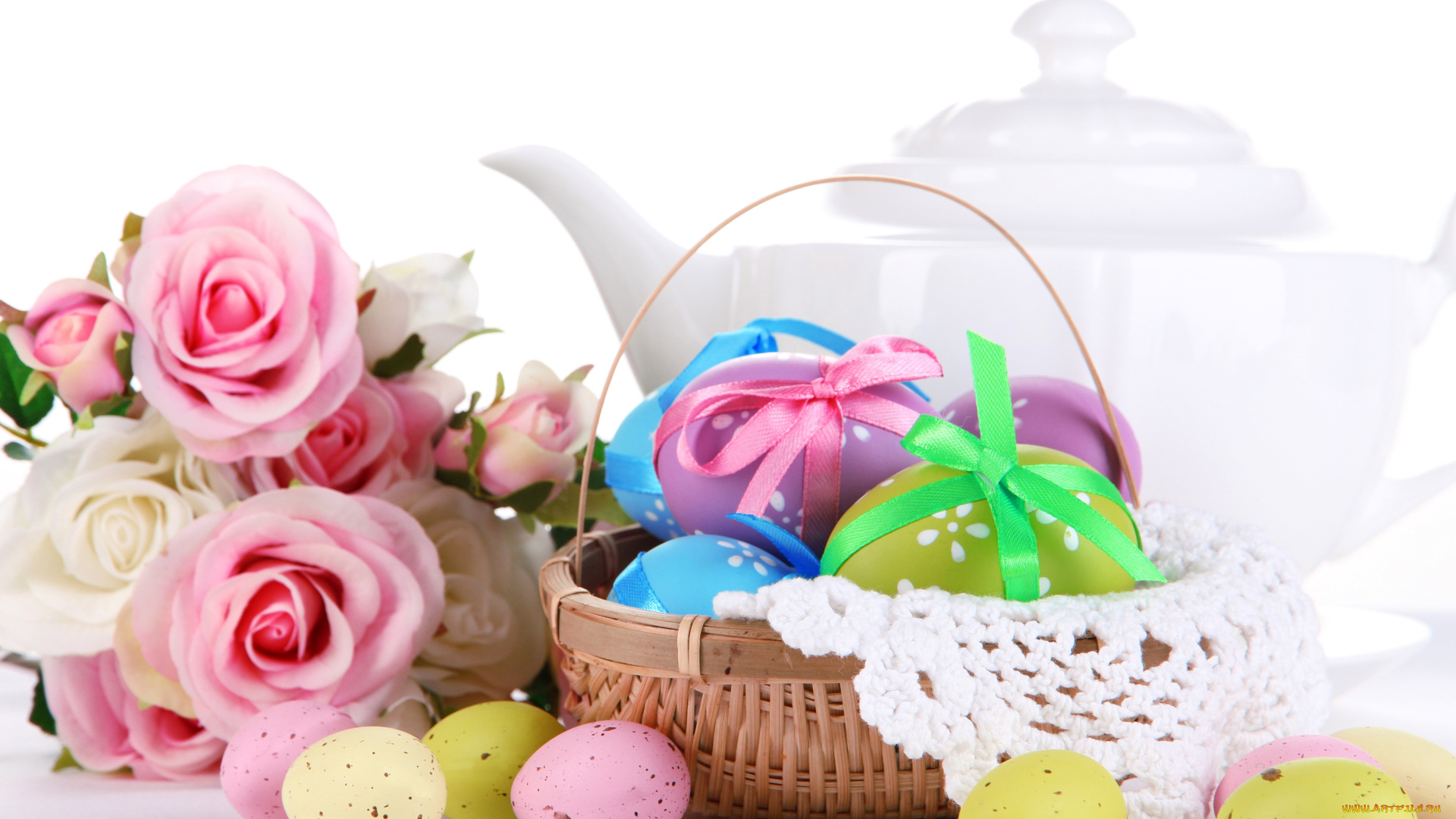 праздничные, пасха, яйца, свечи, цветы