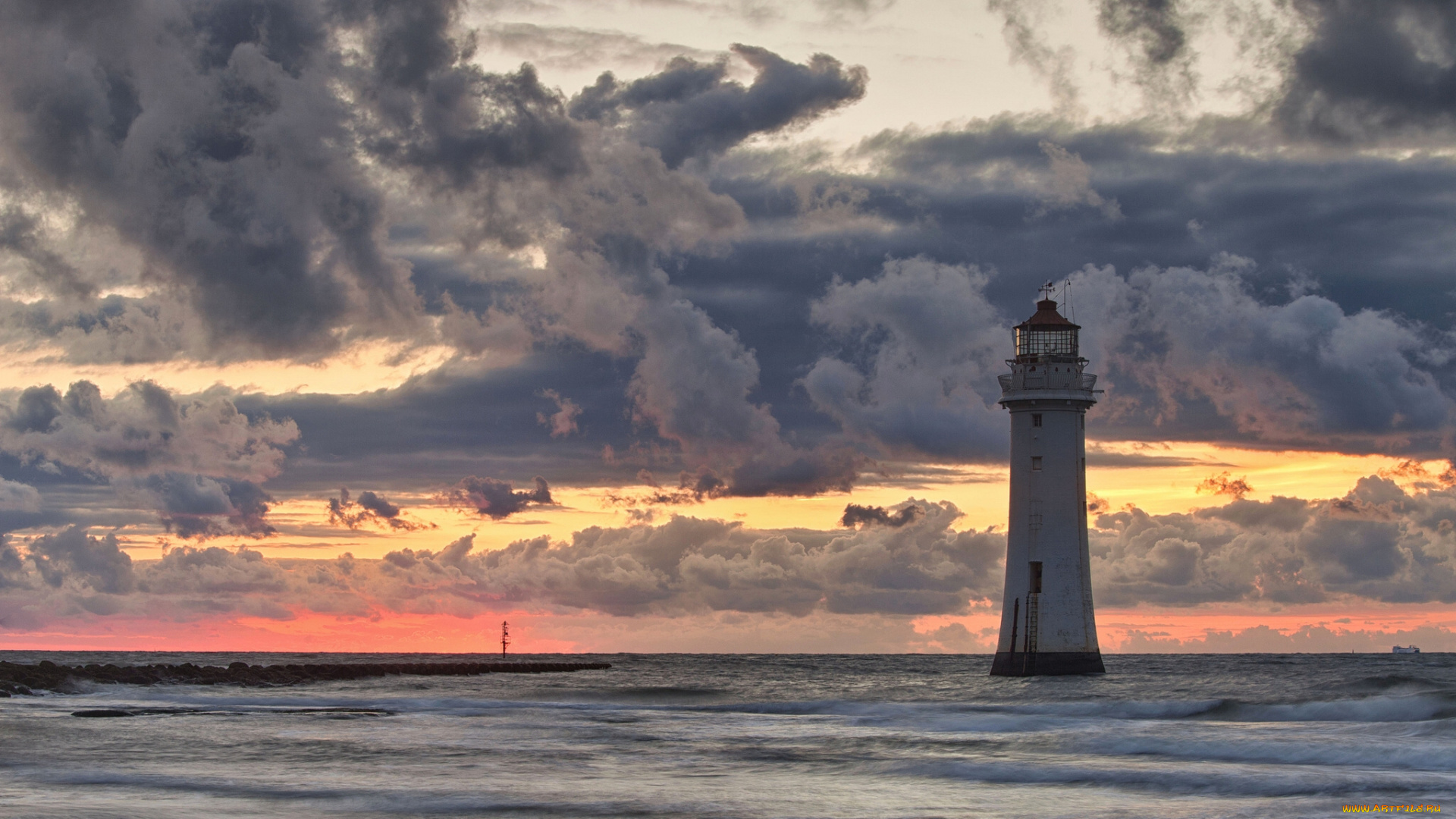 природа, маяки, облака, море