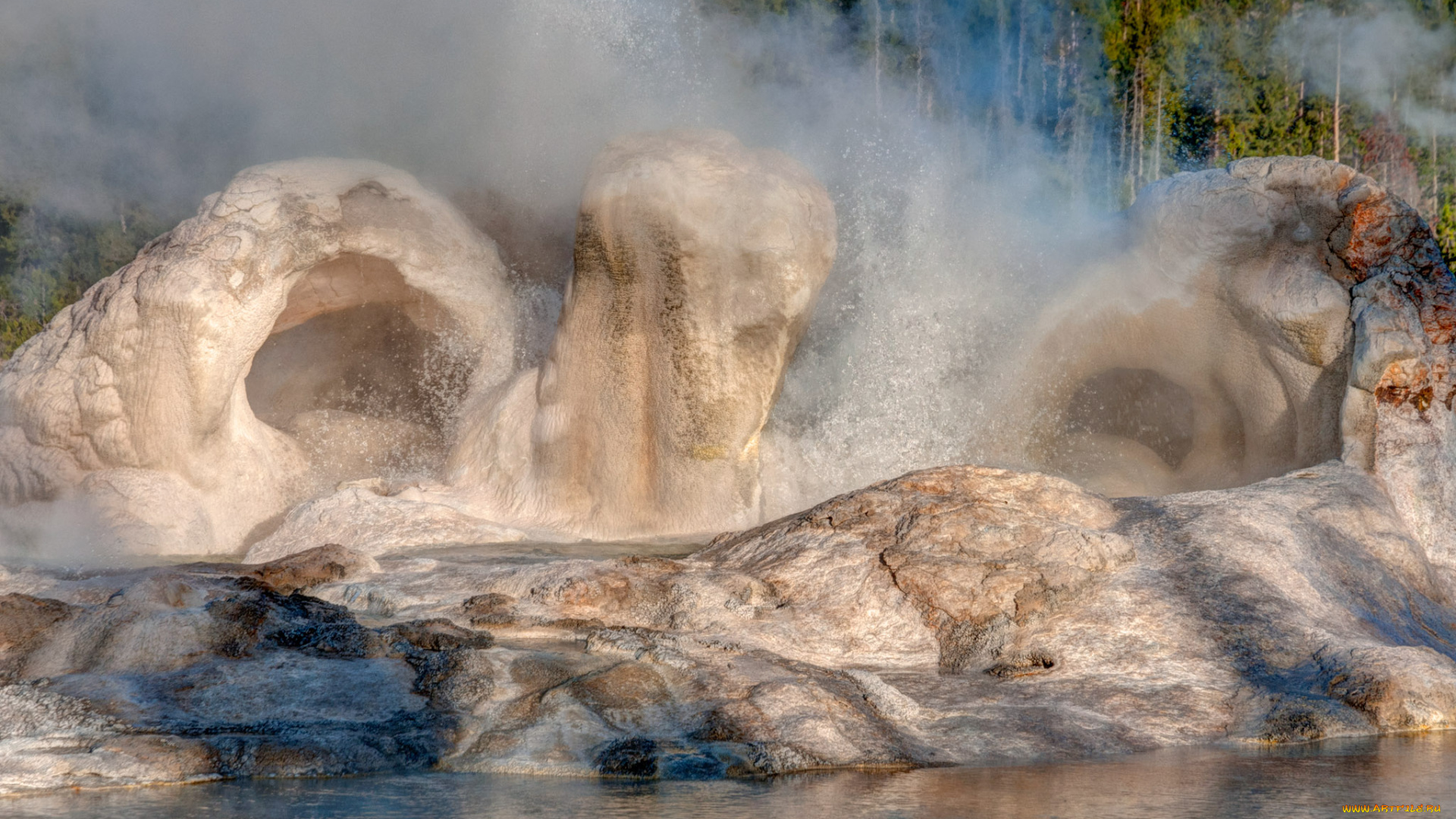 природа, стихия, сша, штат, вайоминг, гейзер