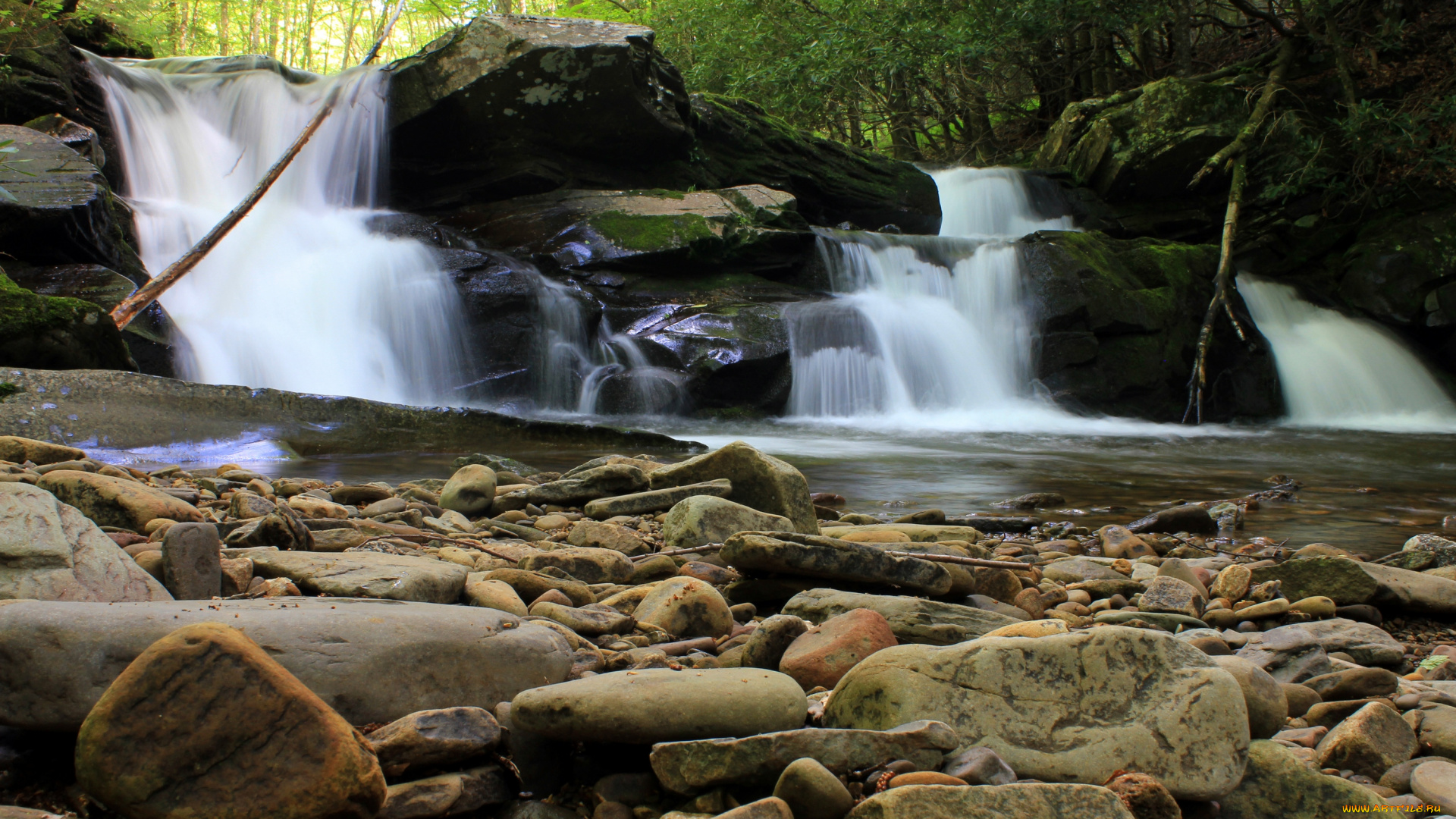 природа, водопады, вода, поток