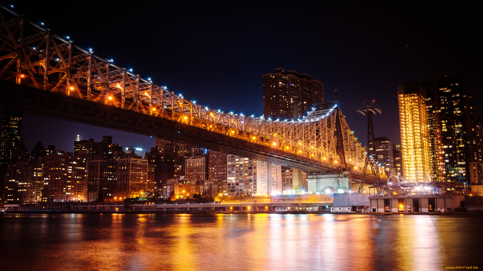 queensboro, bridge, new, york, city, города, нью, йорк, сша, east, river, манхэттен, мост, куинсборо, nyc, ночной, город, manhattan