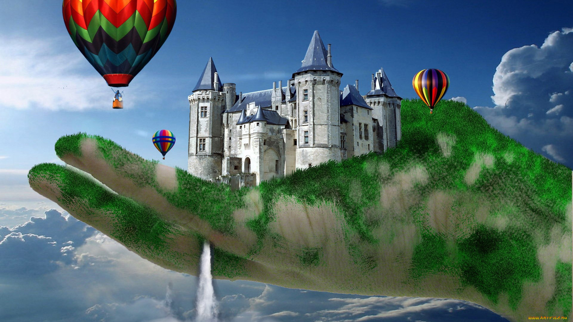 разное, компьютерный, дизайн, замок, рука, облака, шары