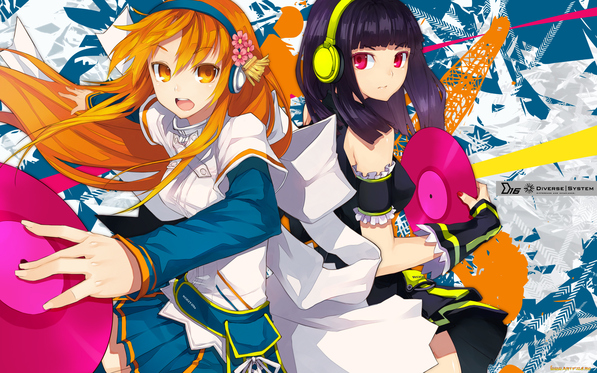 аниме, beatmania, наушники, пластинка, музыка, девушки