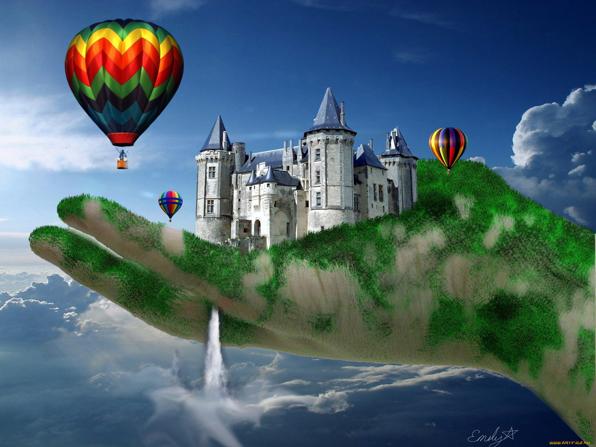 разное, компьютерный, дизайн, замок, рука, облака, шары