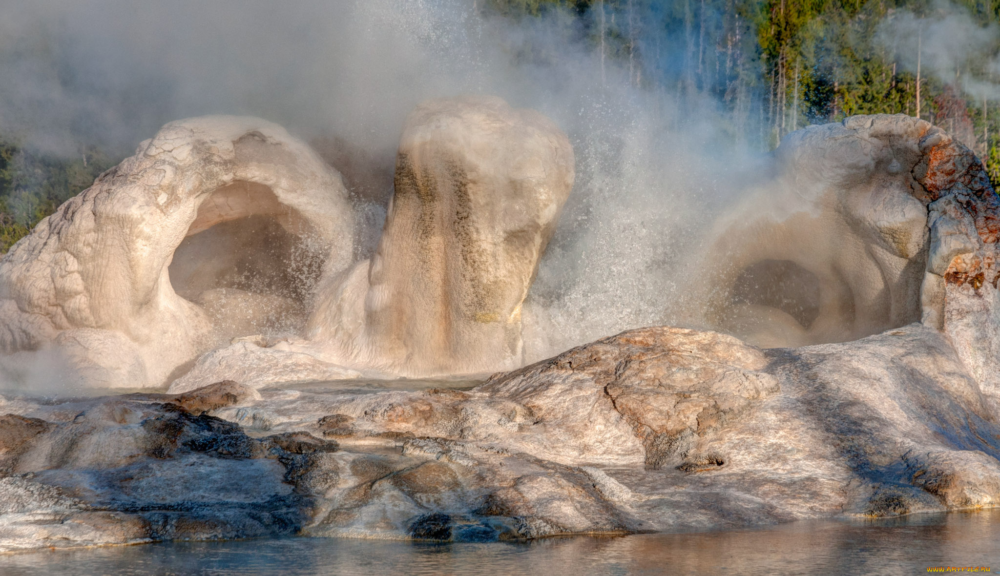 природа, стихия, сша, штат, вайоминг, гейзер