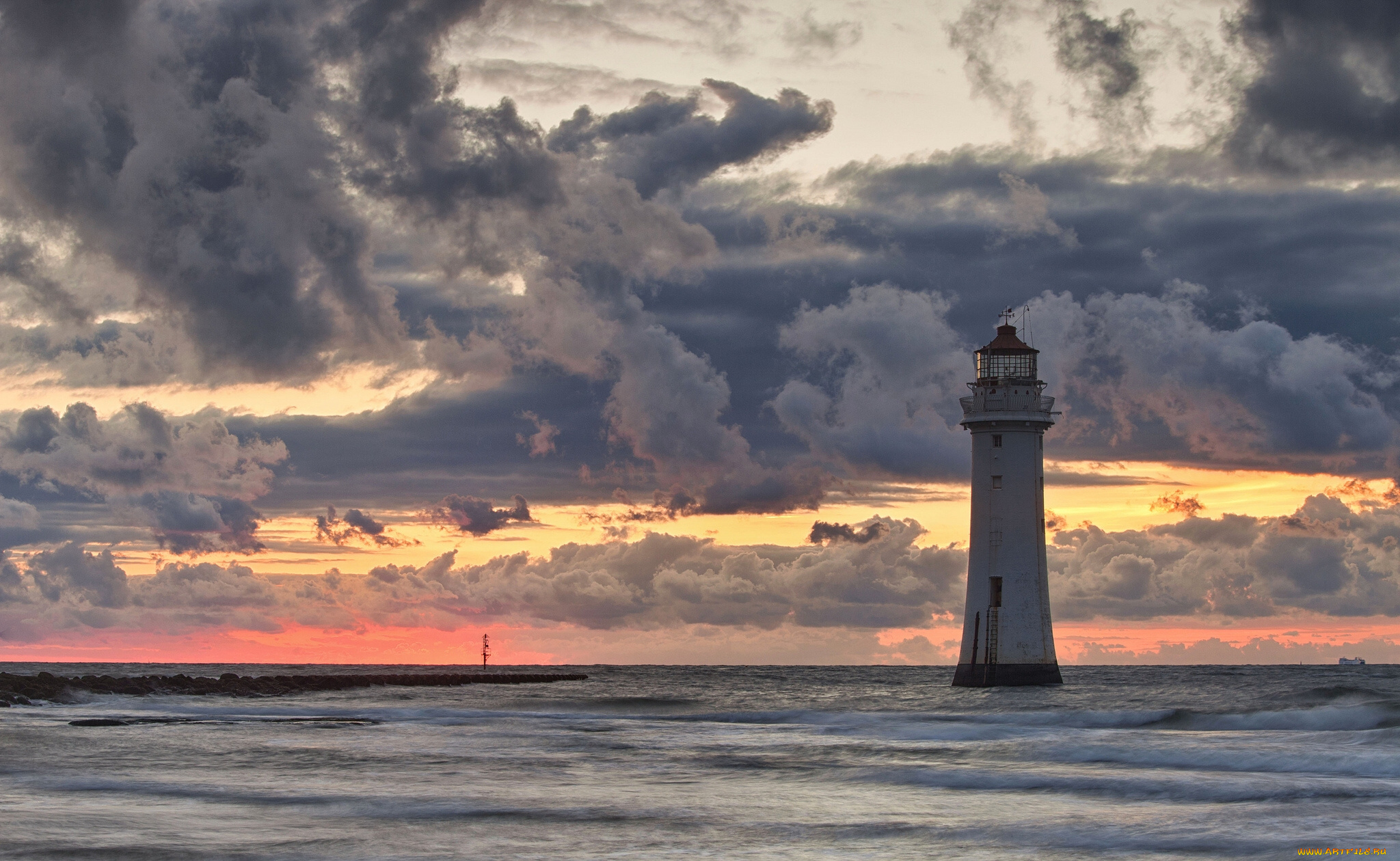 природа, маяки, облака, море