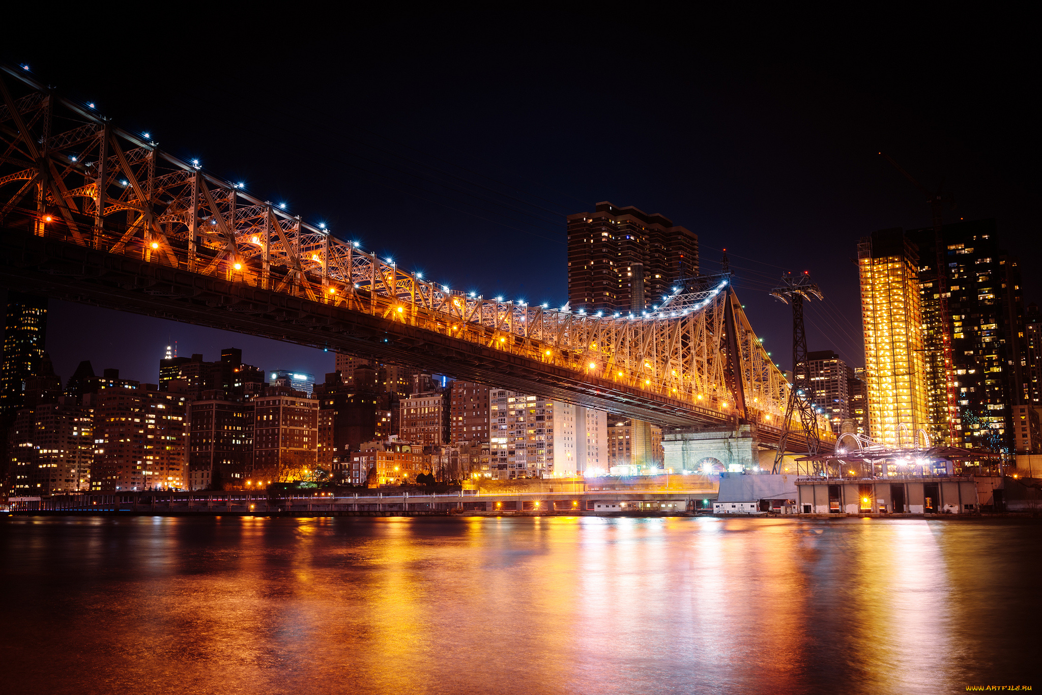 queensboro, bridge, new, york, city, города, нью, йорк, сша, east, river, манхэттен, мост, куинсборо, nyc, ночной, город, manhattan