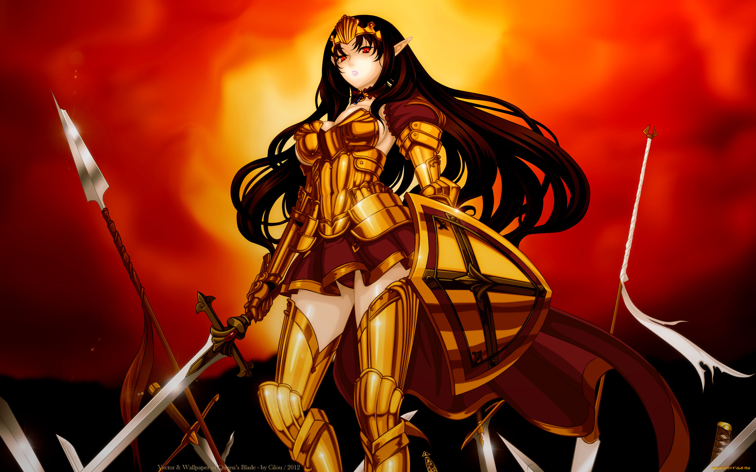 аниме, queen`s, blade, queens, закат, меч, девушка, annelotte, броня