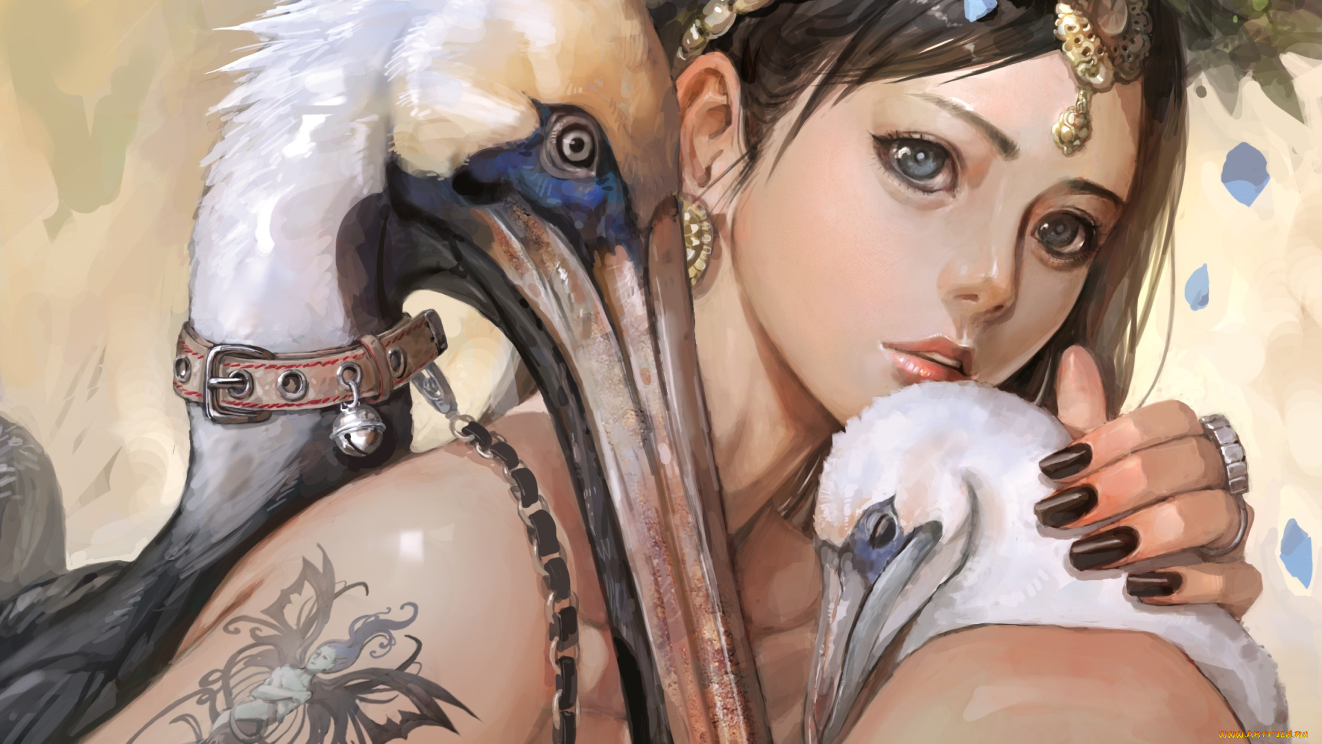 фэнтези, девушки, девушка, птица