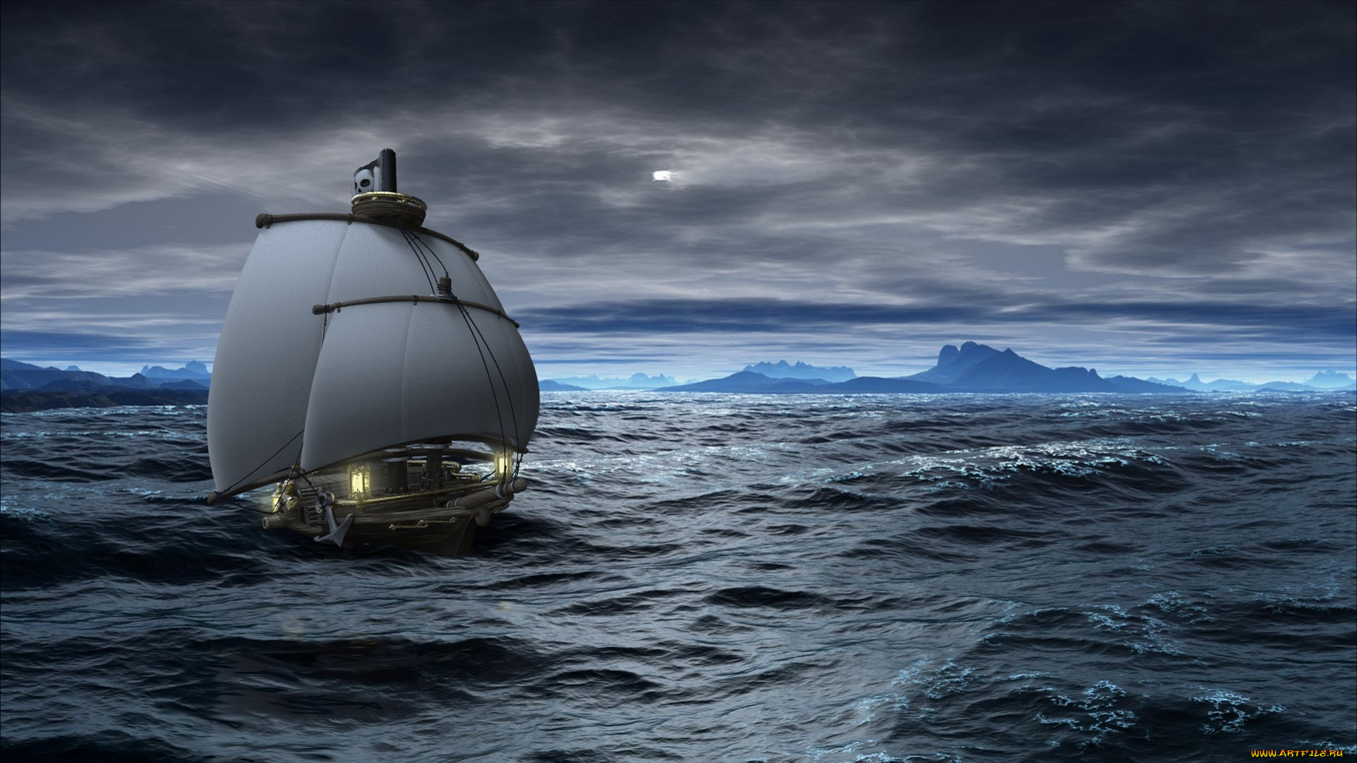 фэнтези, фотоарт, парусник, море