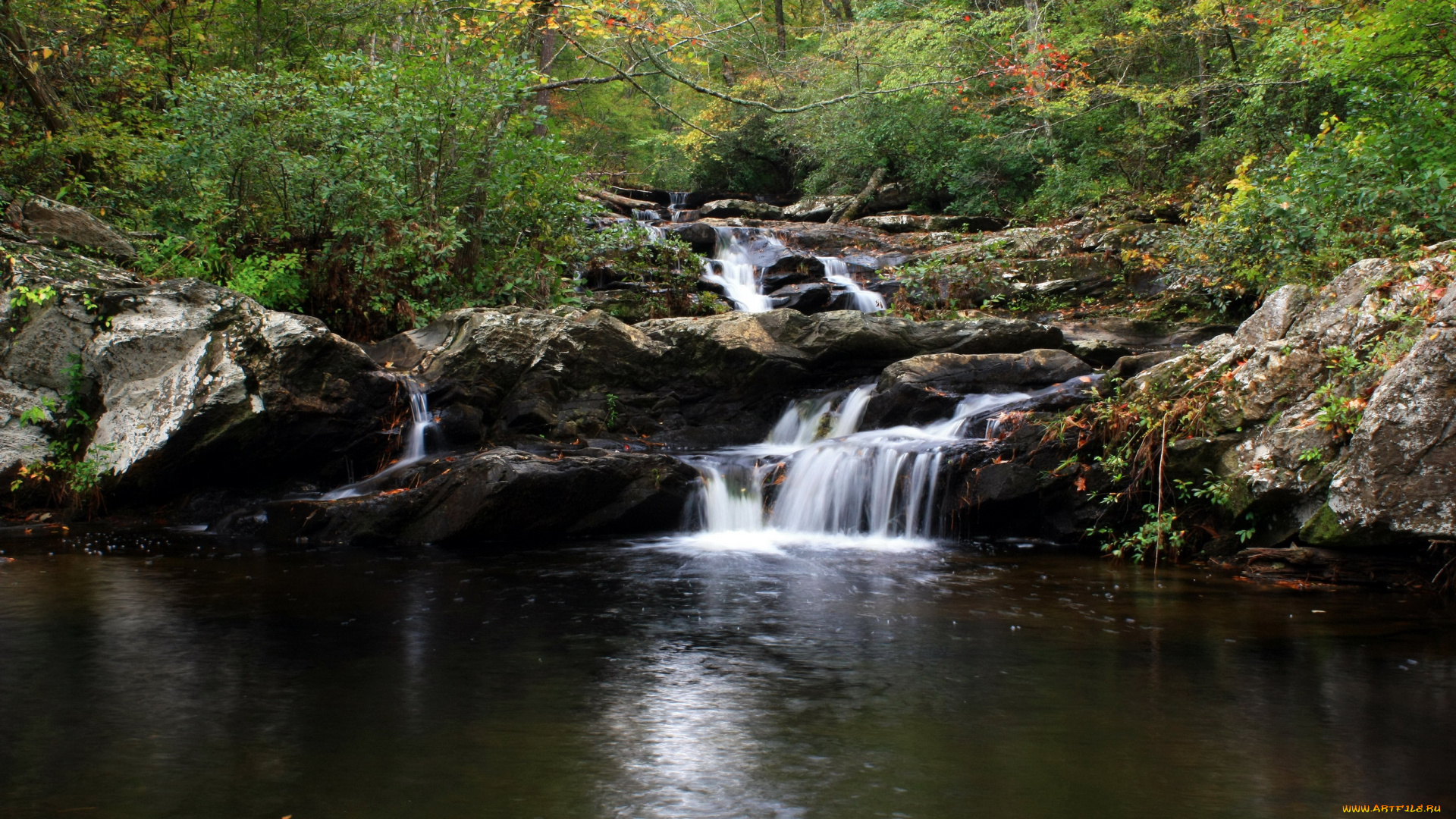 природа, водопады, forest, national, talladega, водопад, река, лес, сша, alabama