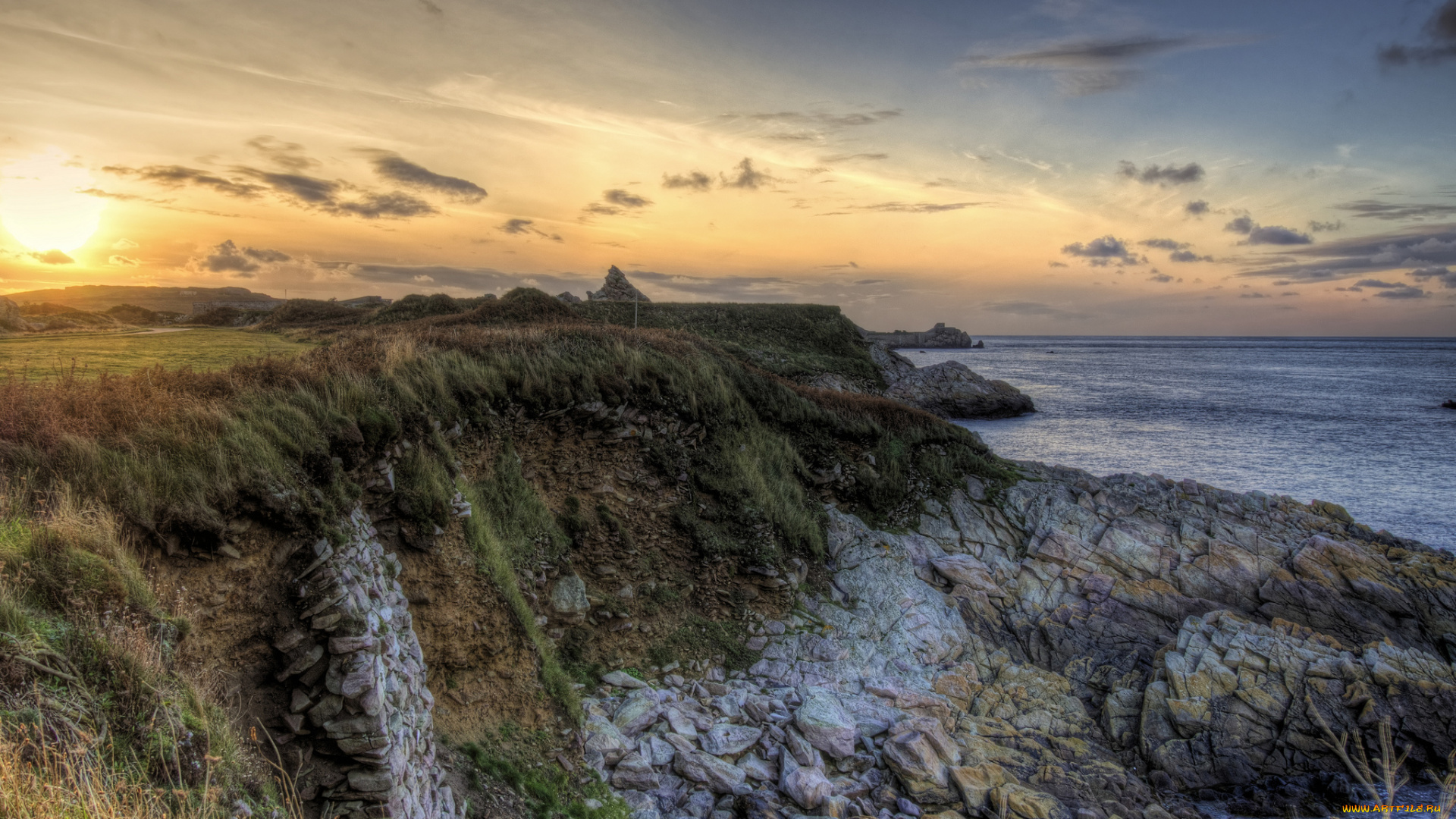 природа, восходы, закаты, заря, скалы, тучи, горизонт, океан