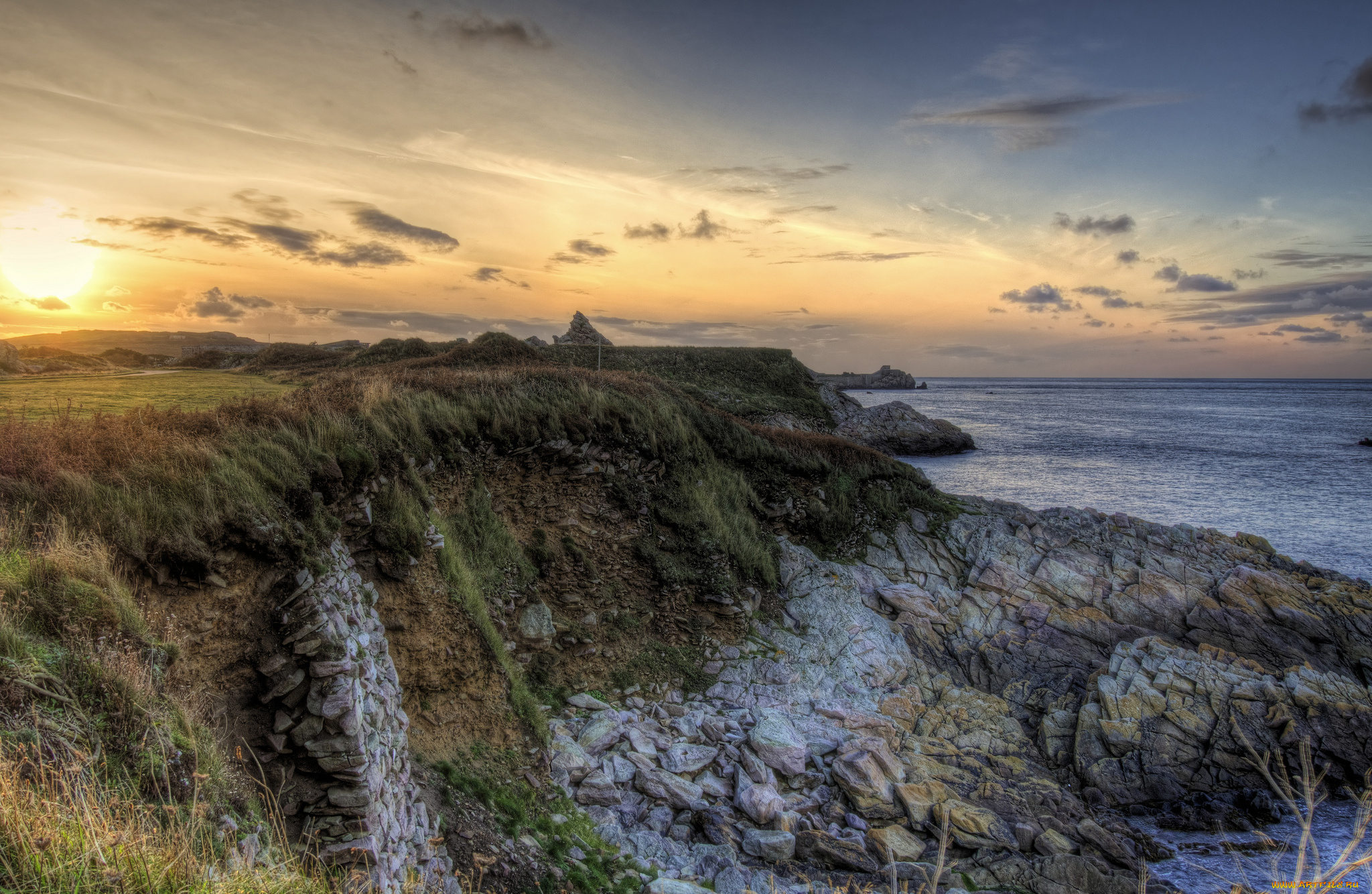 природа, восходы, закаты, заря, скалы, тучи, горизонт, океан