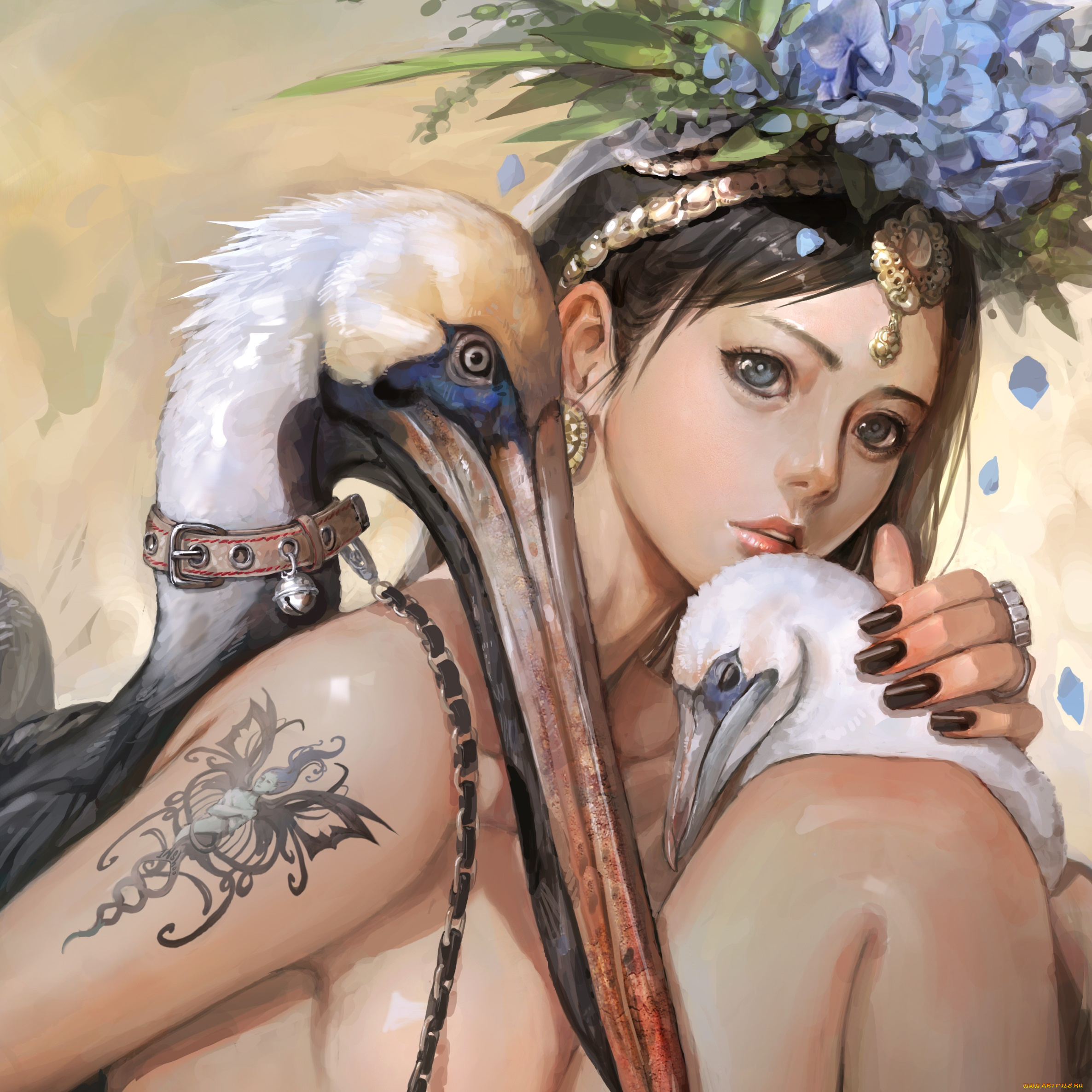 фэнтези, девушки, девушка, птица