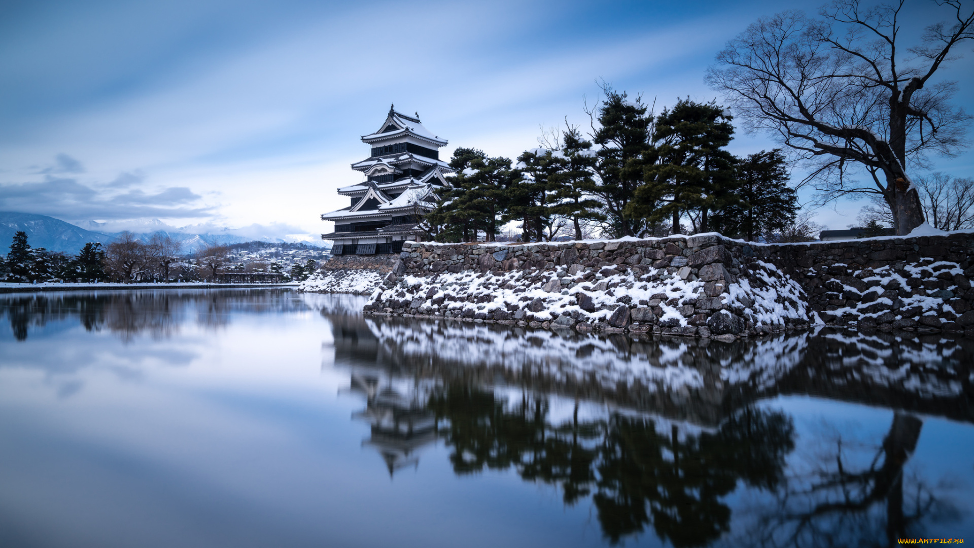 matsumoto, castle, города, замки, Японии, пруд, замок, парк