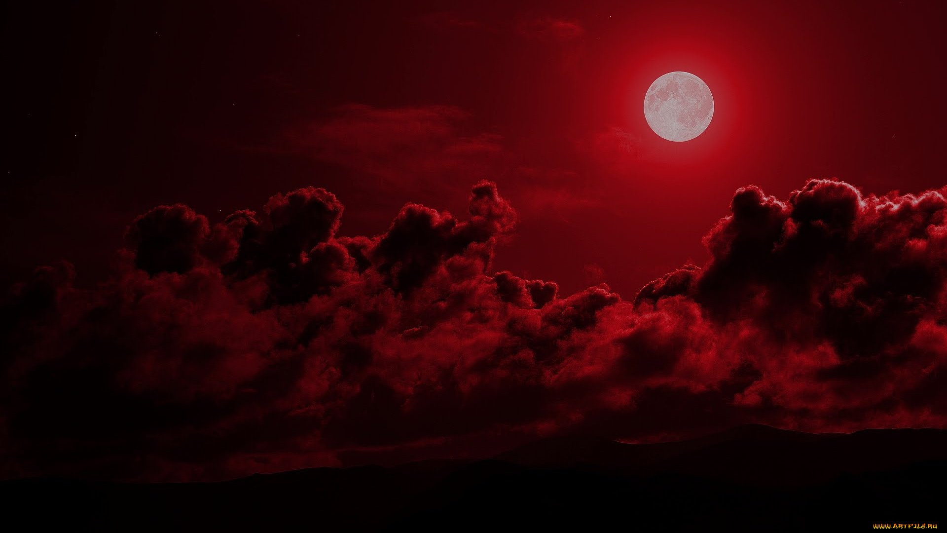 природа, облака, тучи, кровавое, небо, луна