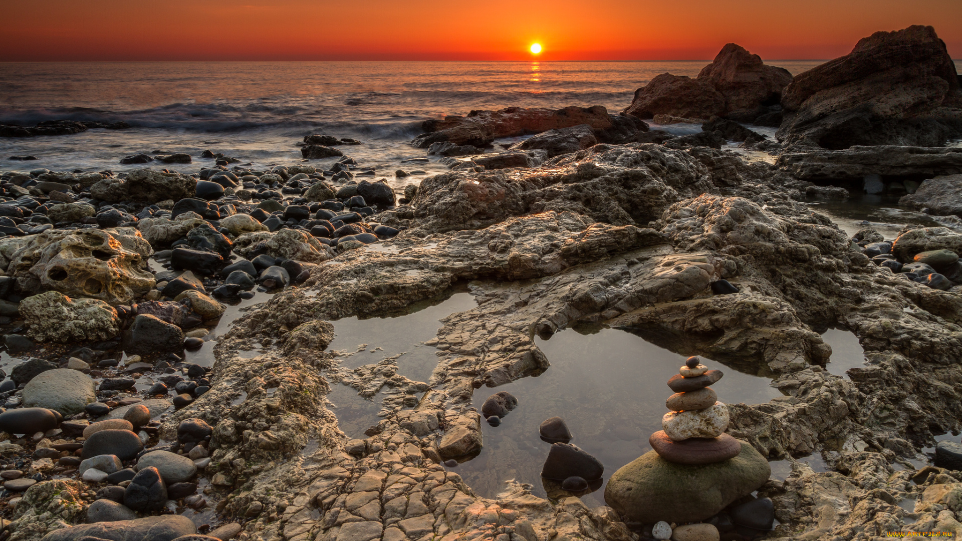 природа, восходы, закаты, океан, рассвет, солнце, камни, горизонт, англия