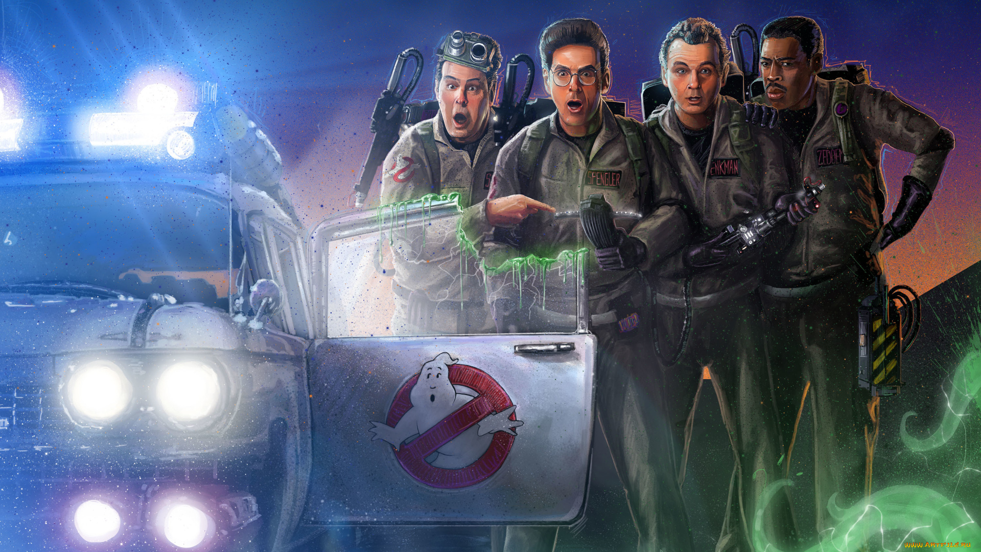 рисованное, кино, охотники, за, привидениями, ghostbusters, машина, арт