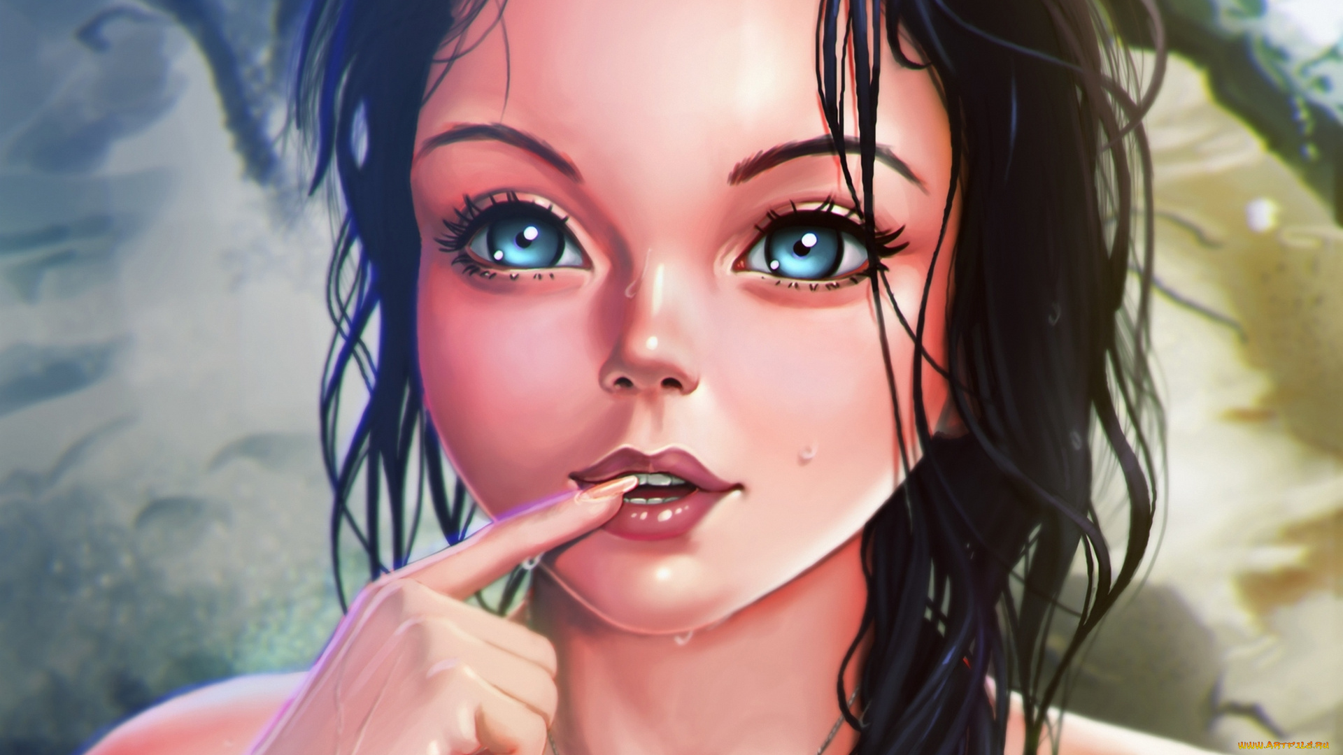 рисованное, люди, взгляд, лицо, волосы, красота, арт, палец, девушка