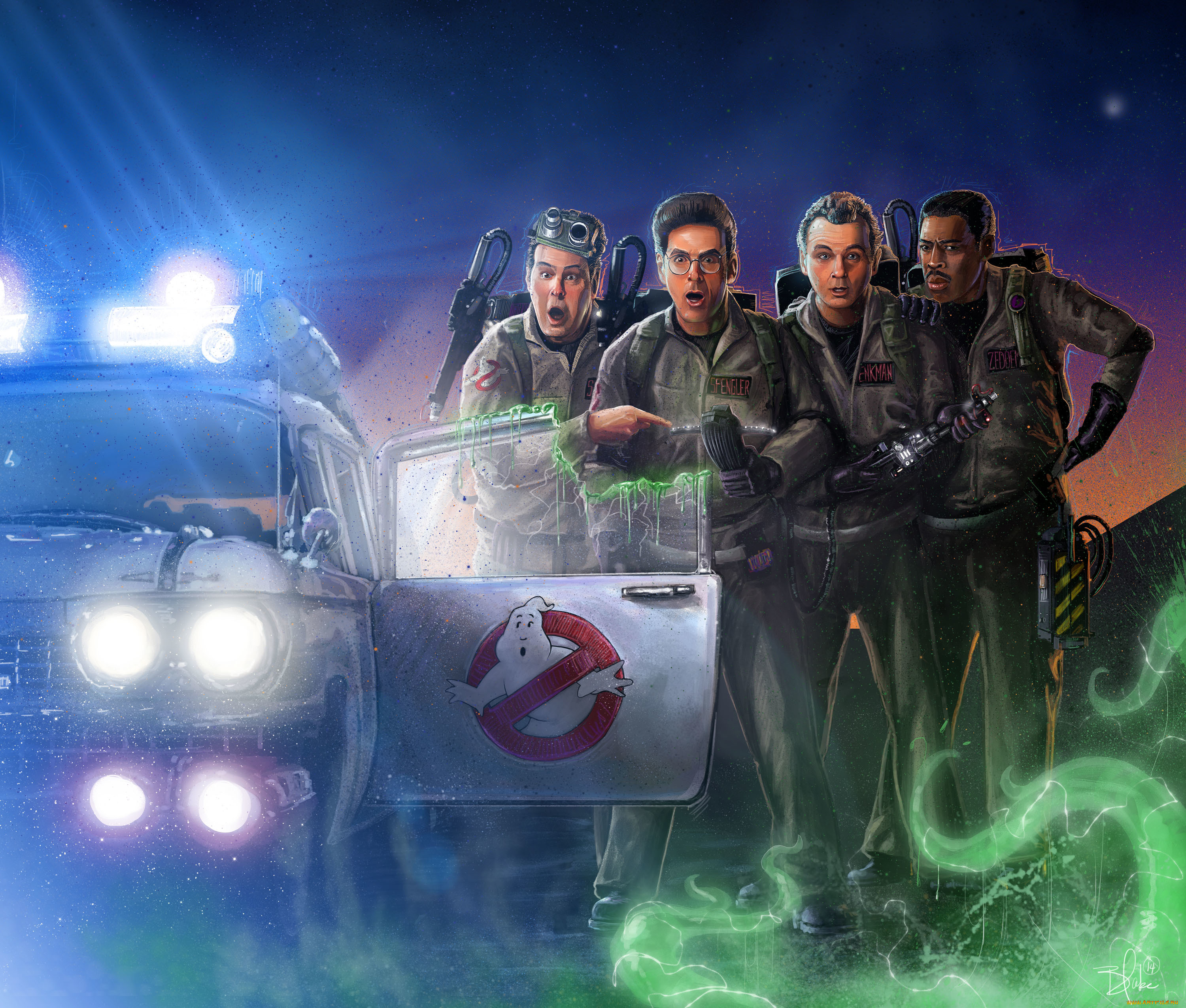рисованное, кино, охотники, за, привидениями, ghostbusters, машина, арт