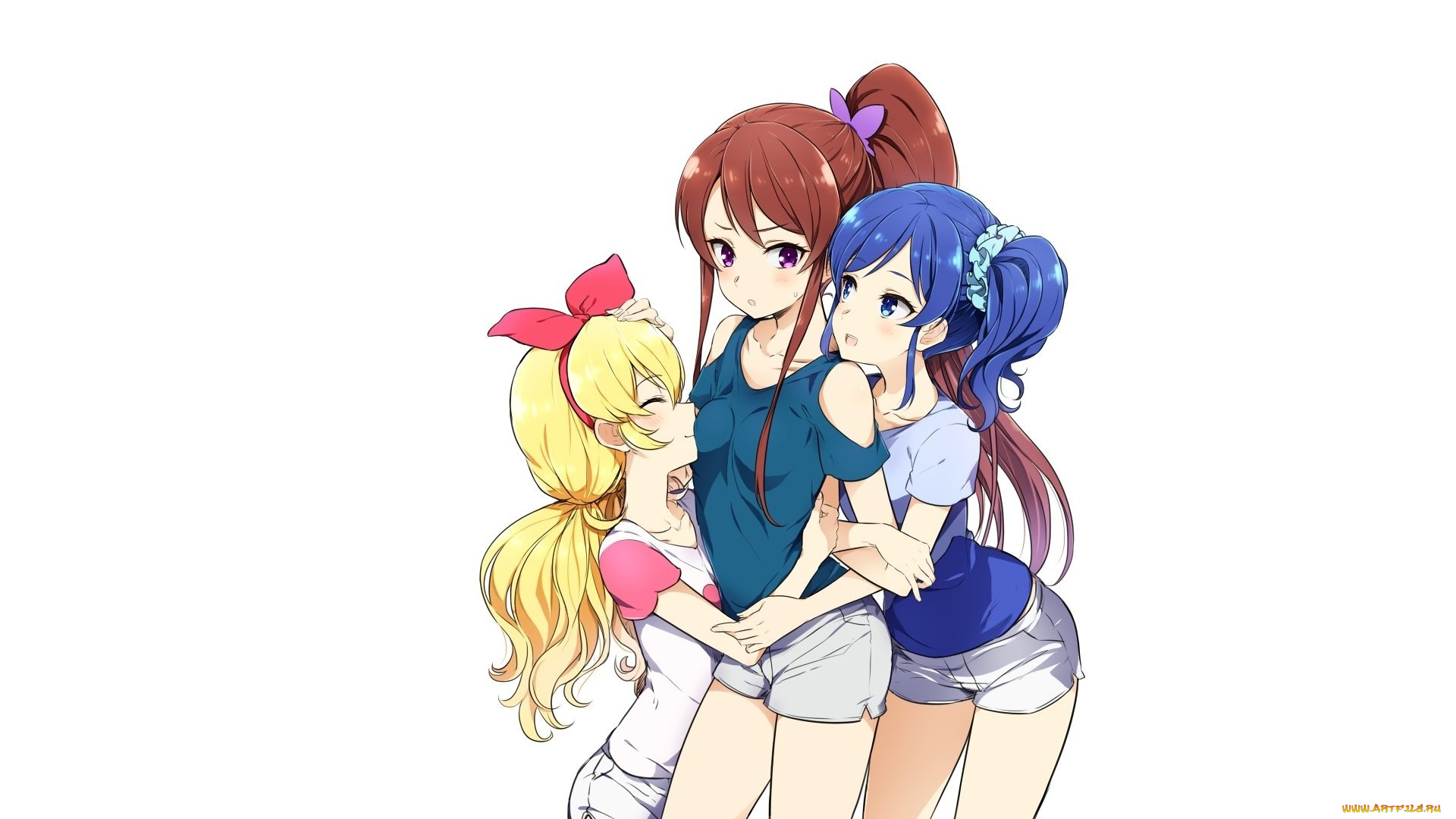 aikatsu, аниме, девушки, фон, взгляд