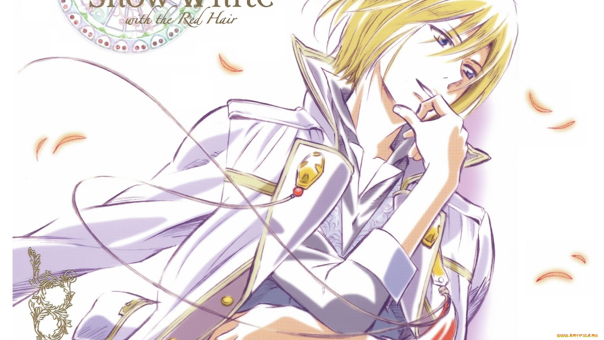 аниме, akagami, no, shirayukihime, узор, akagami, no, shirayuki-hime, принц, лепестки, art, isana, wistaria, военная, форма, sorata, akizuki, красноволосая, белоснежка