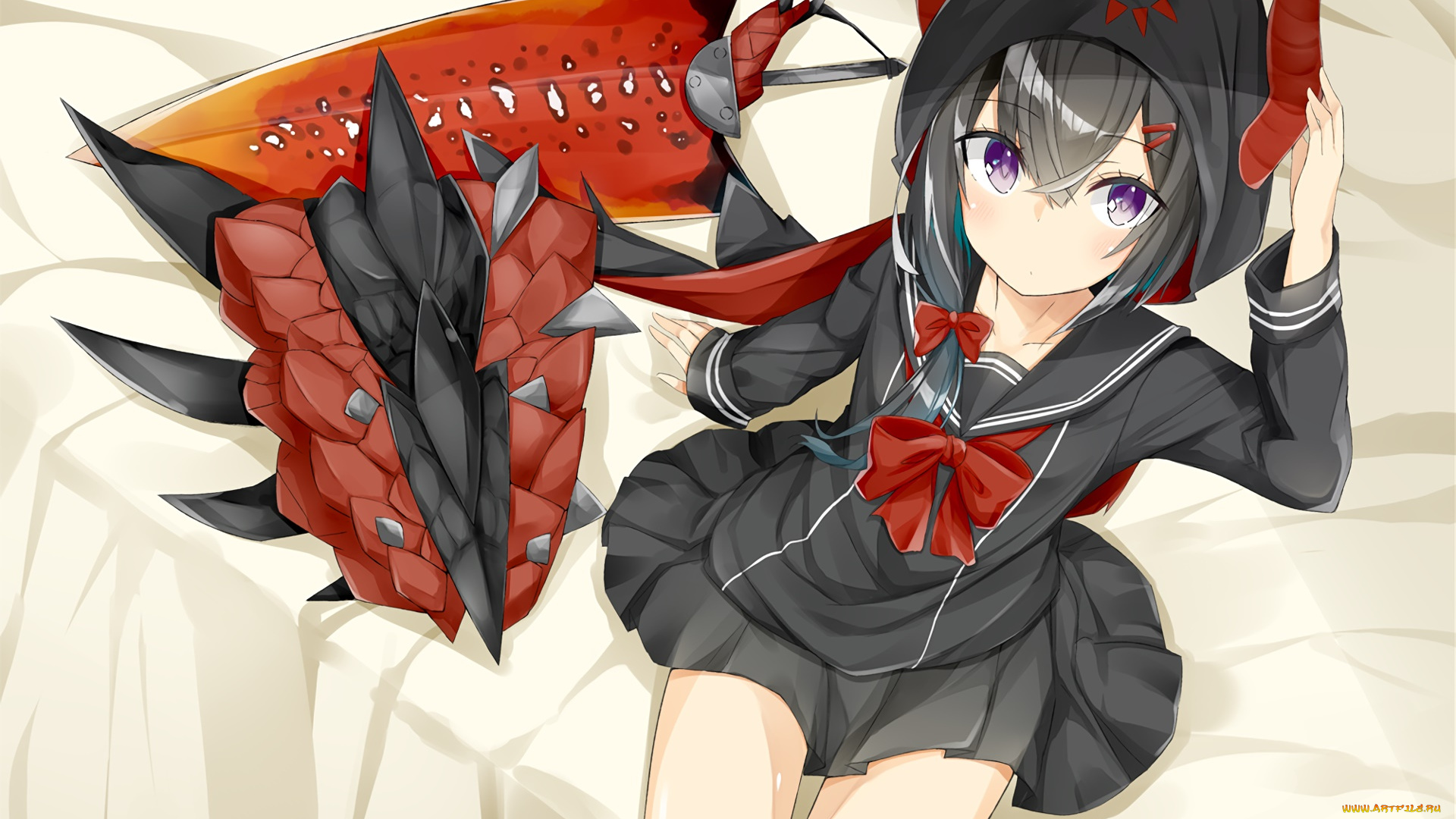 аниме, ангелы, , демоны, девушка, фон, взгляд