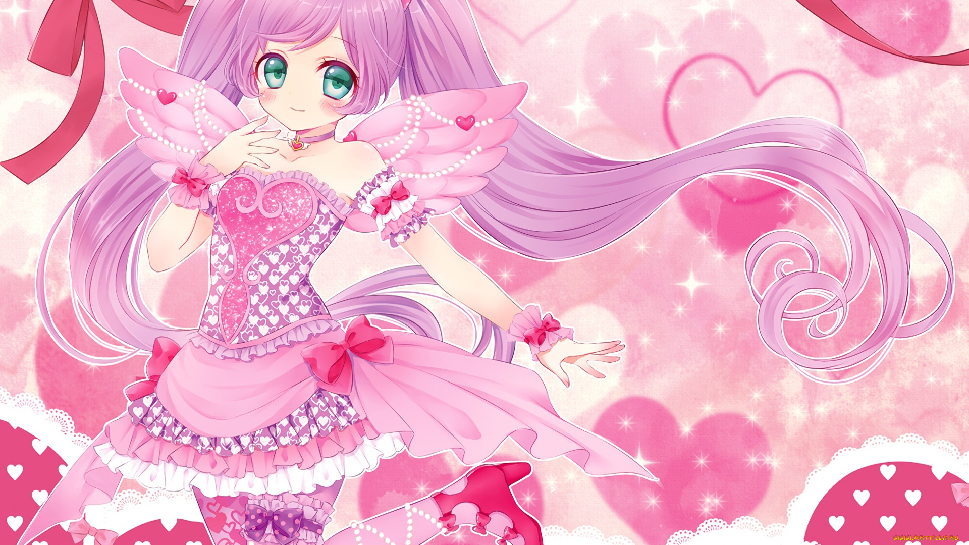 аниме, ангелы, , демоны, девушка, взгляд, фон