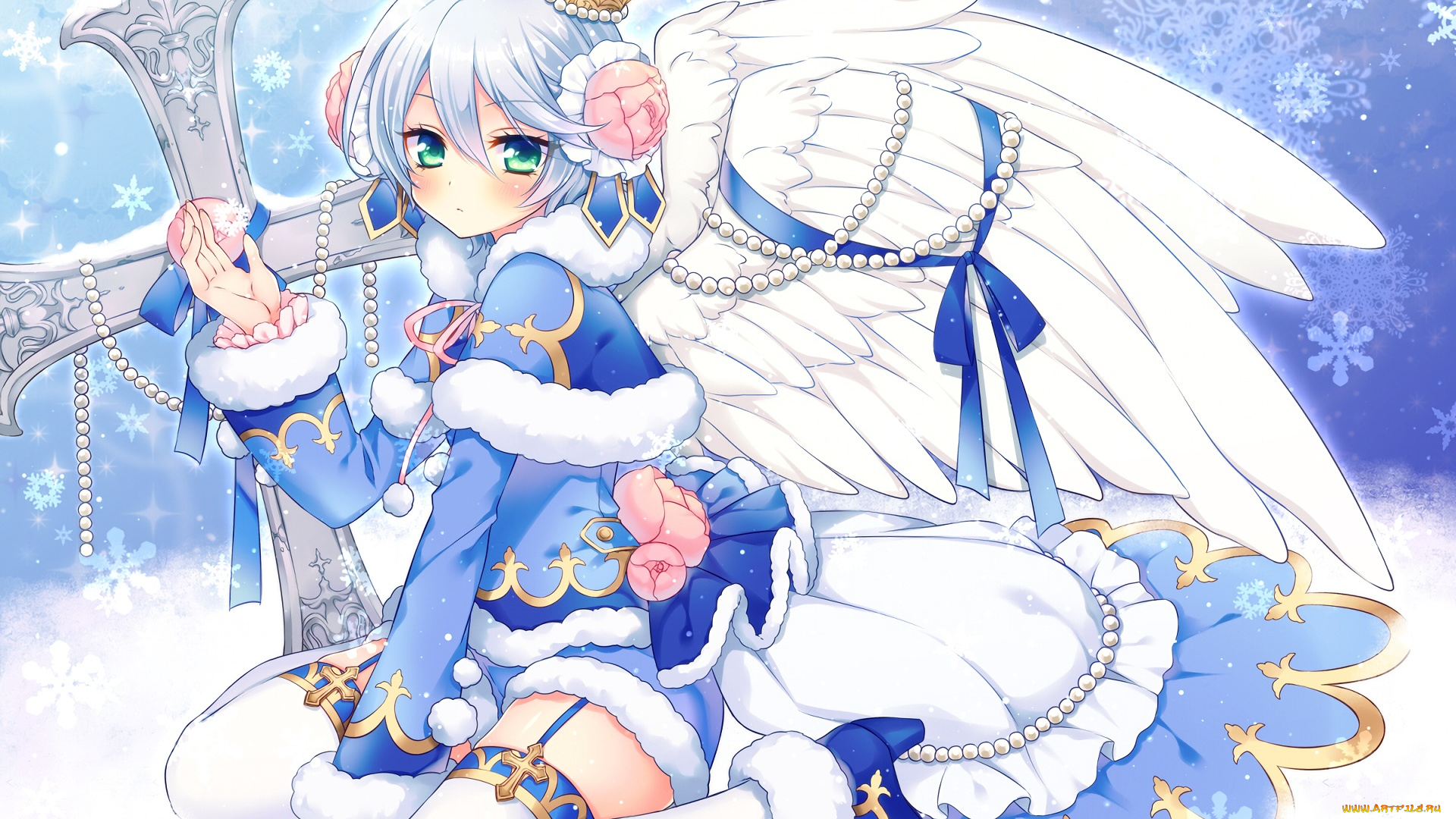 аниме, ангелы, , демоны, фон, девушка, взгляд