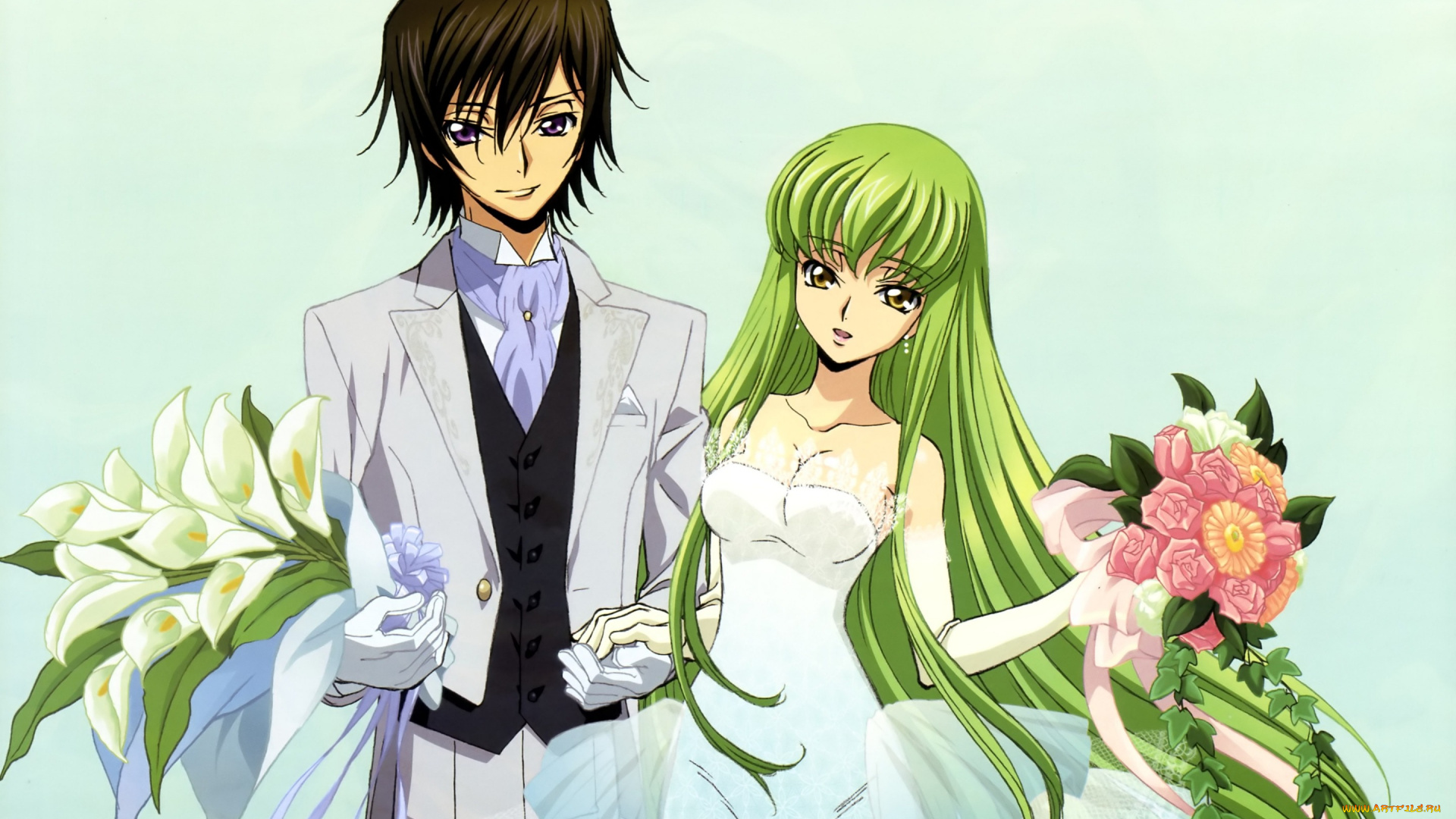 аниме, code, geass, каллы, lelouch, lamperouge, код, гиас, перчатки, букет, takahiro, kimura, свадьба, невеста