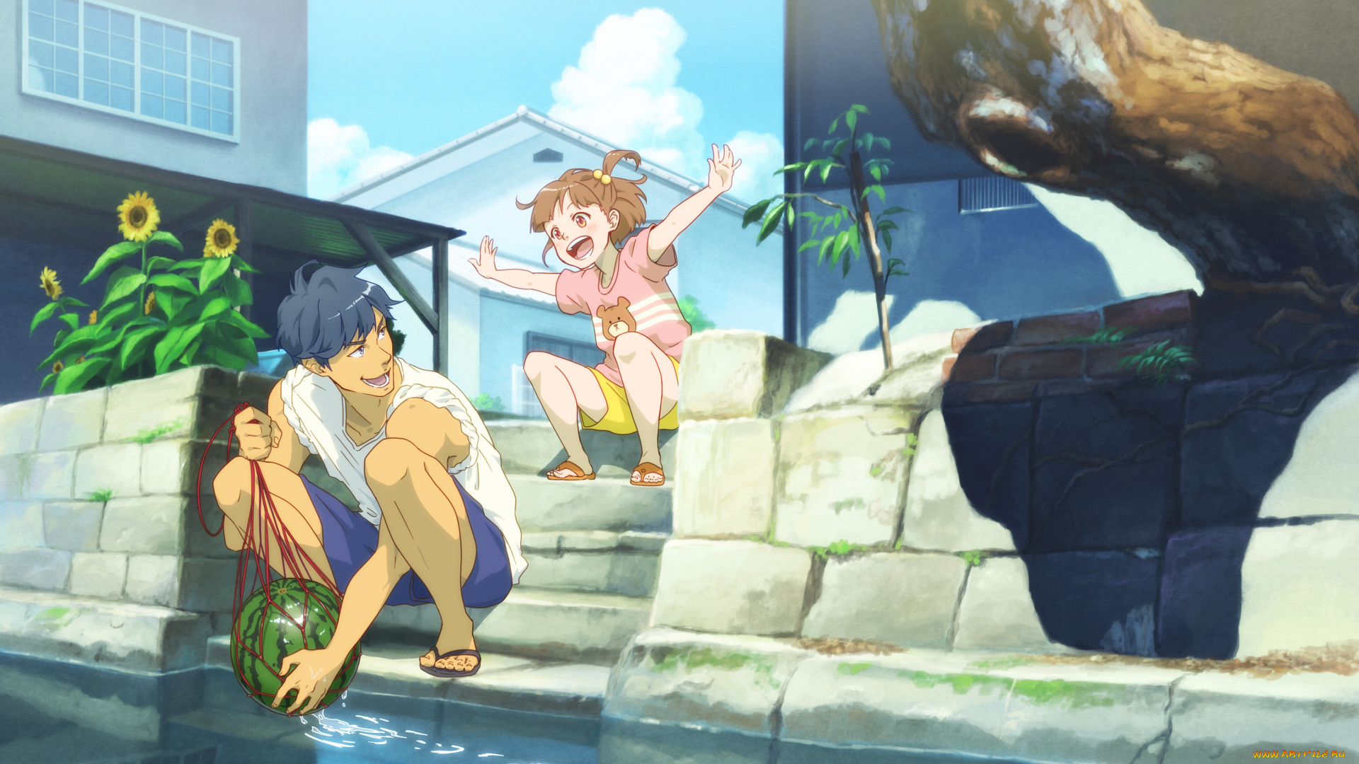 аниме, город, , улицы, , здания, chama, kou