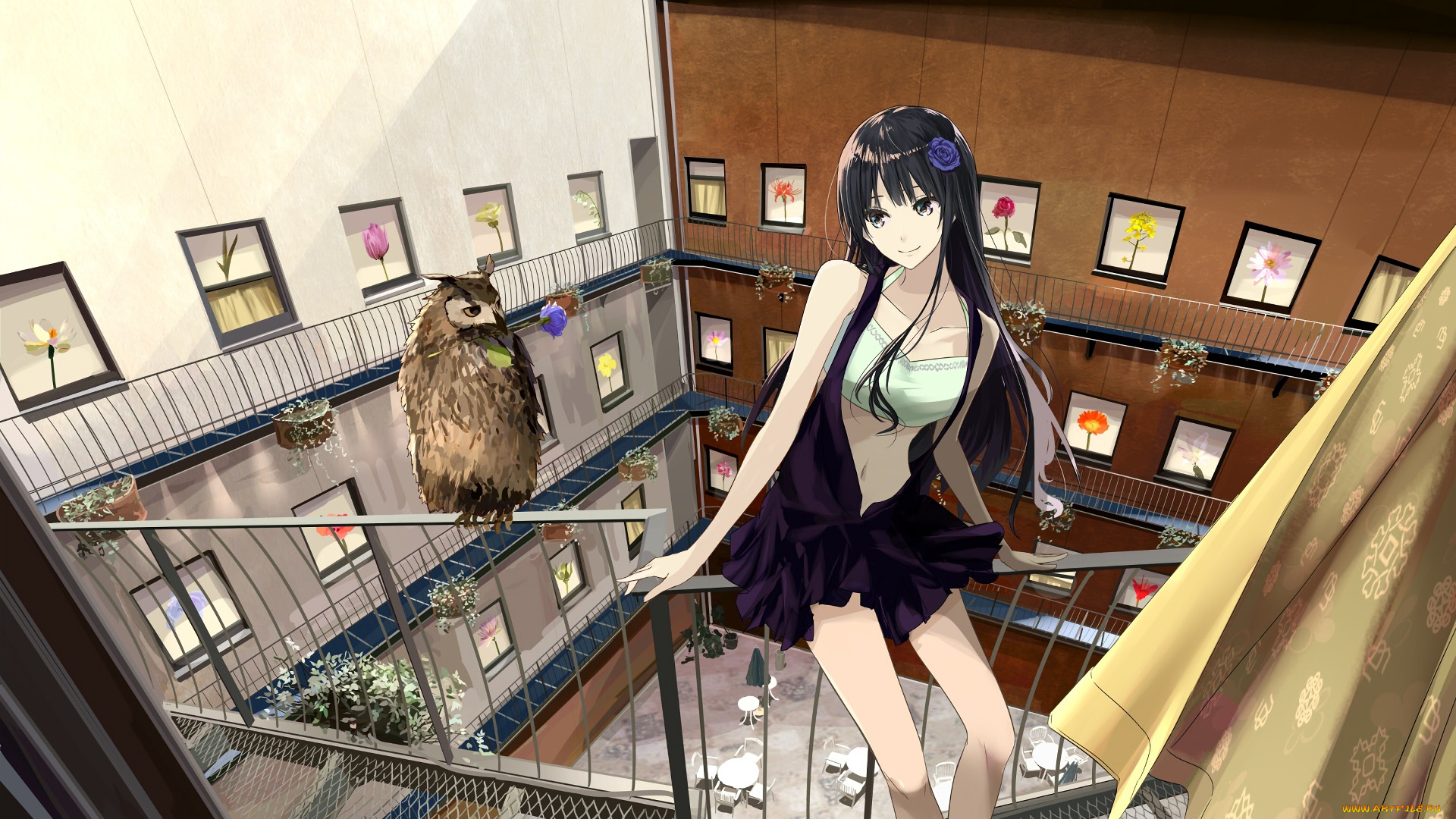 аниме, город, , улицы, , здания, взгляд, фон, девушка