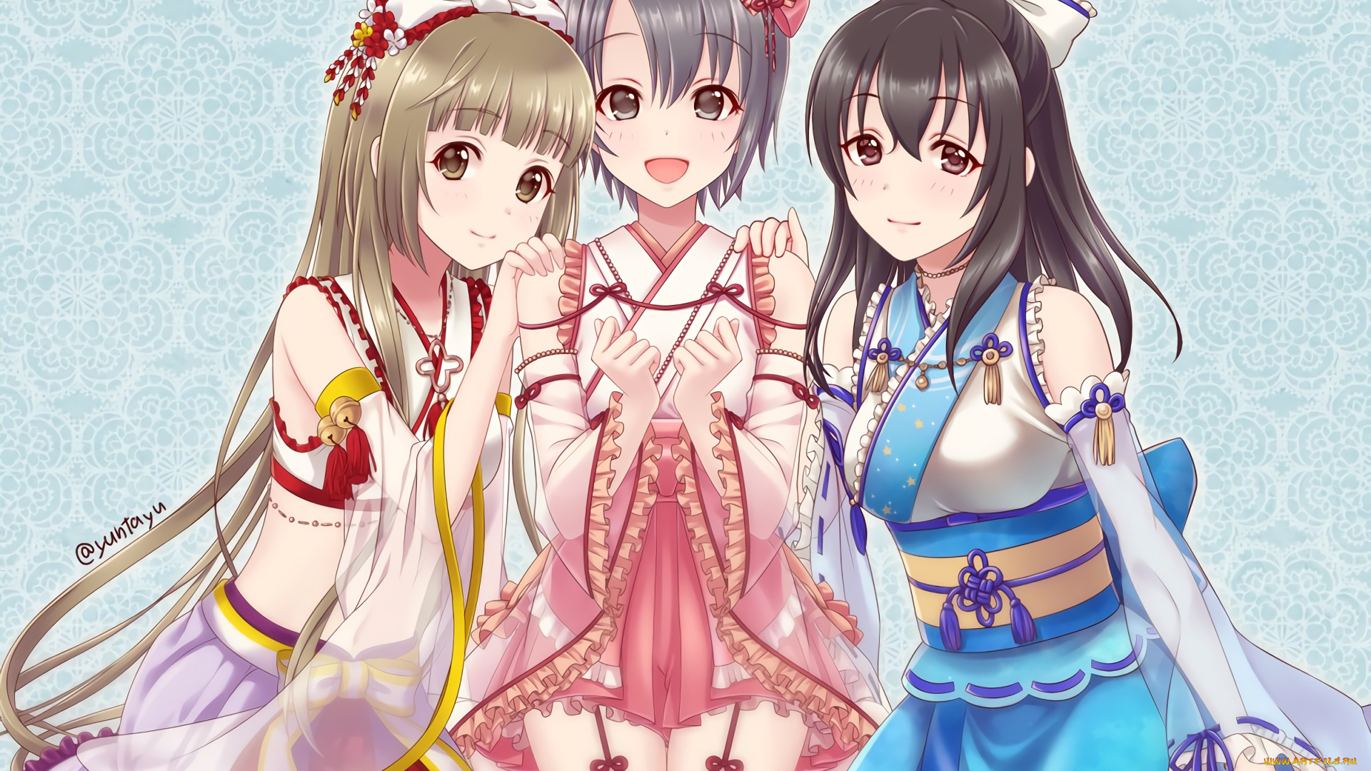 аниме, idolm@ster, взгляд, фон, девушки