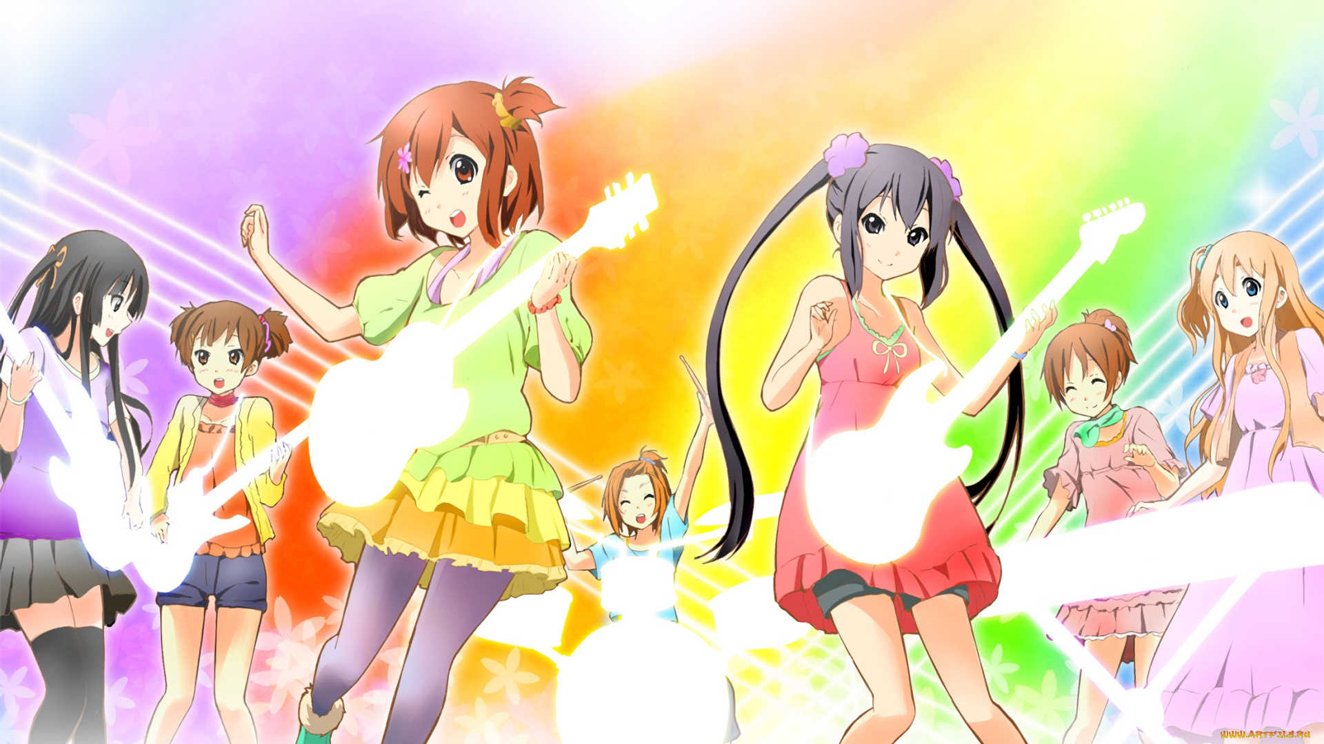 аниме, k-on, фон, девушки, взгляд