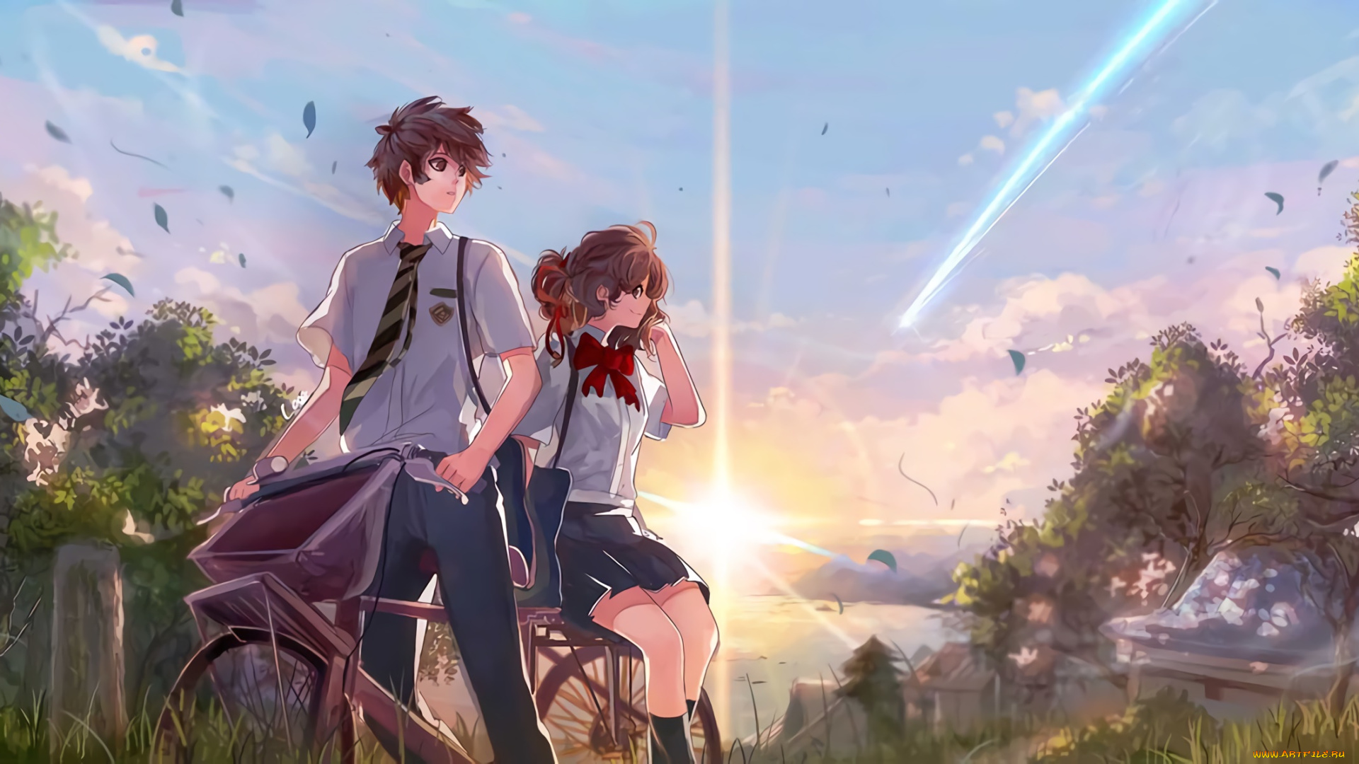 аниме, kimi, no, na, wa, фон, взгляд, девушка